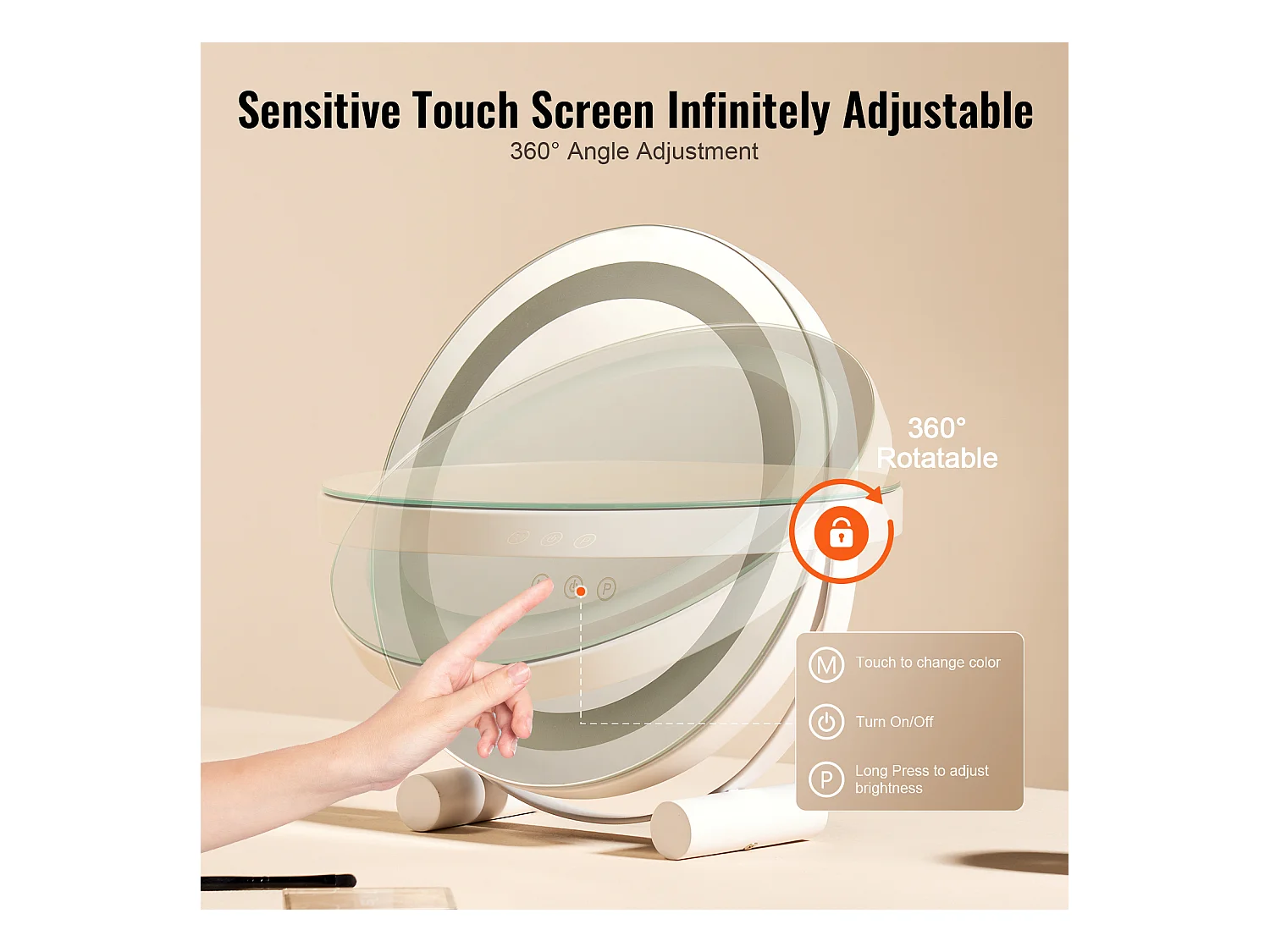 Espelho de Maquiagem com LED SucceBuy, 30.48 cm, Redondo, 3 Modos de Cor, Aumento 5X, Branco, para o Maquiagem de Mesa no Quarto