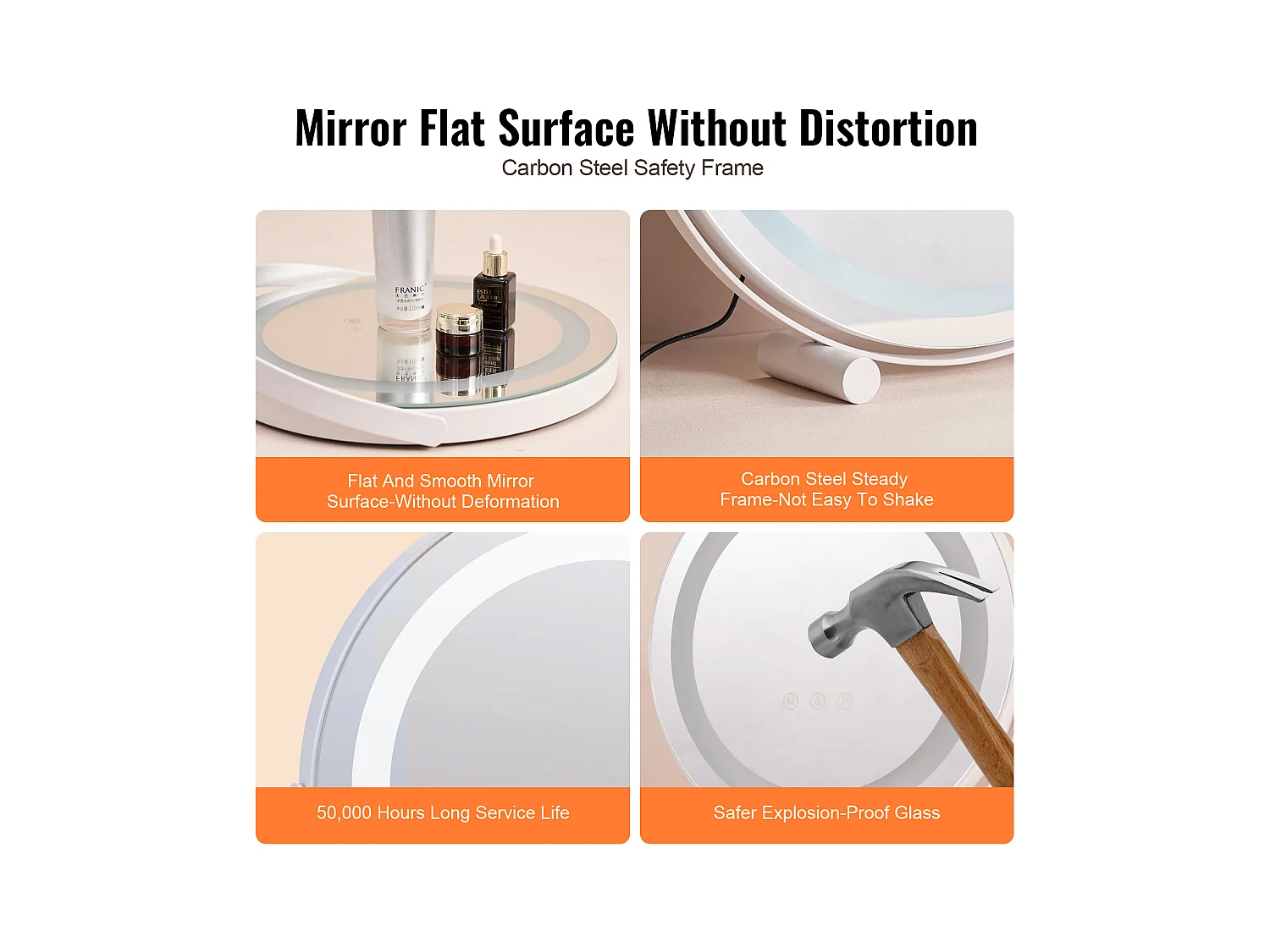 Miroir de Maquillage à LED SucceBuy, 30.48 cm, Rond, 3 Modes de Couleur, Grossissement 5X, Blanc, pour le Maquillage de Table dans la Chambre