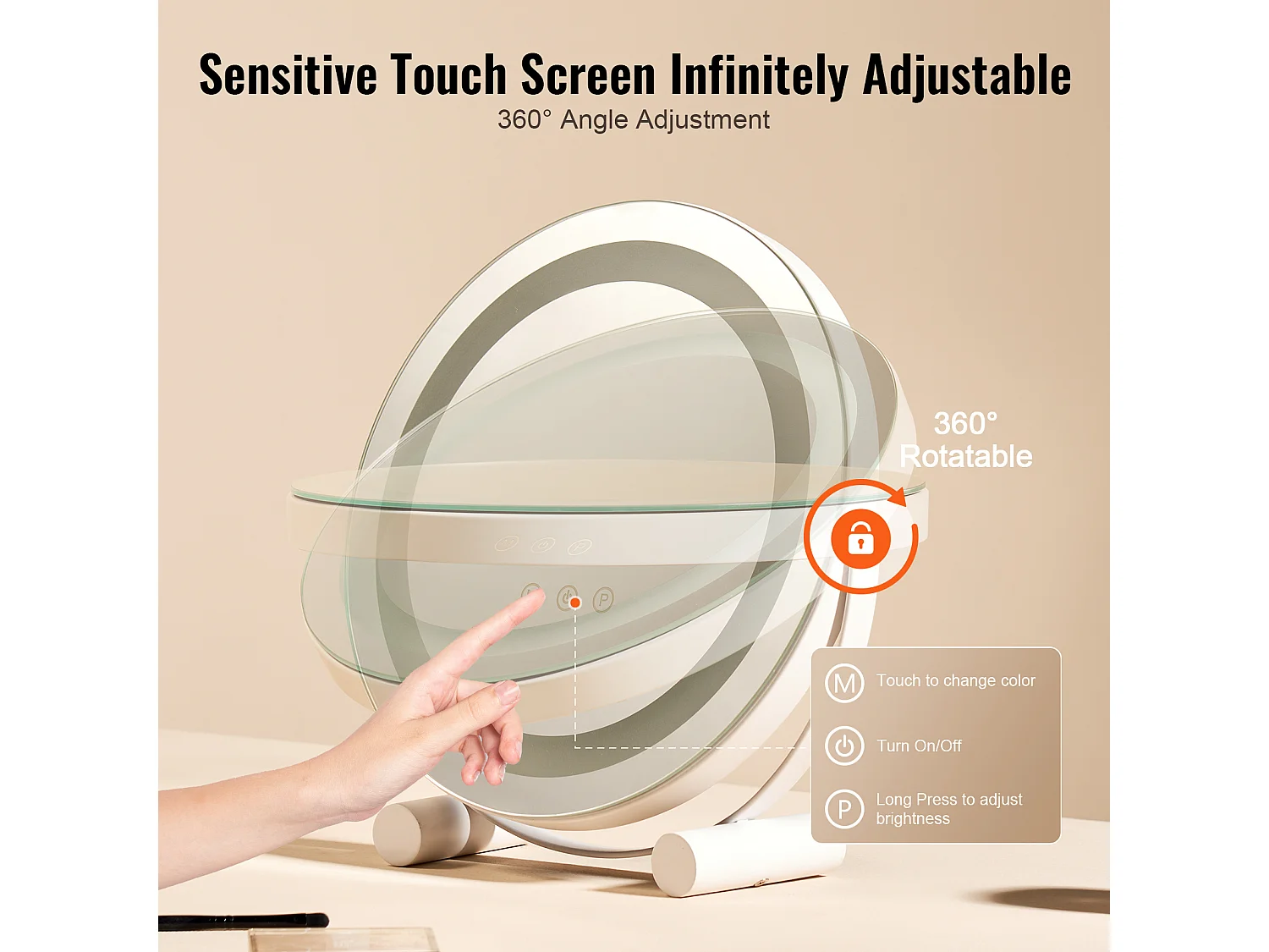 Espejo de Maquillaje con LED SucceBuy, 30.48 cm, Redondo, 3 Modos de Color, Aumento 5X, Blanco, para el Maquillaje de Mesa en la Habitación