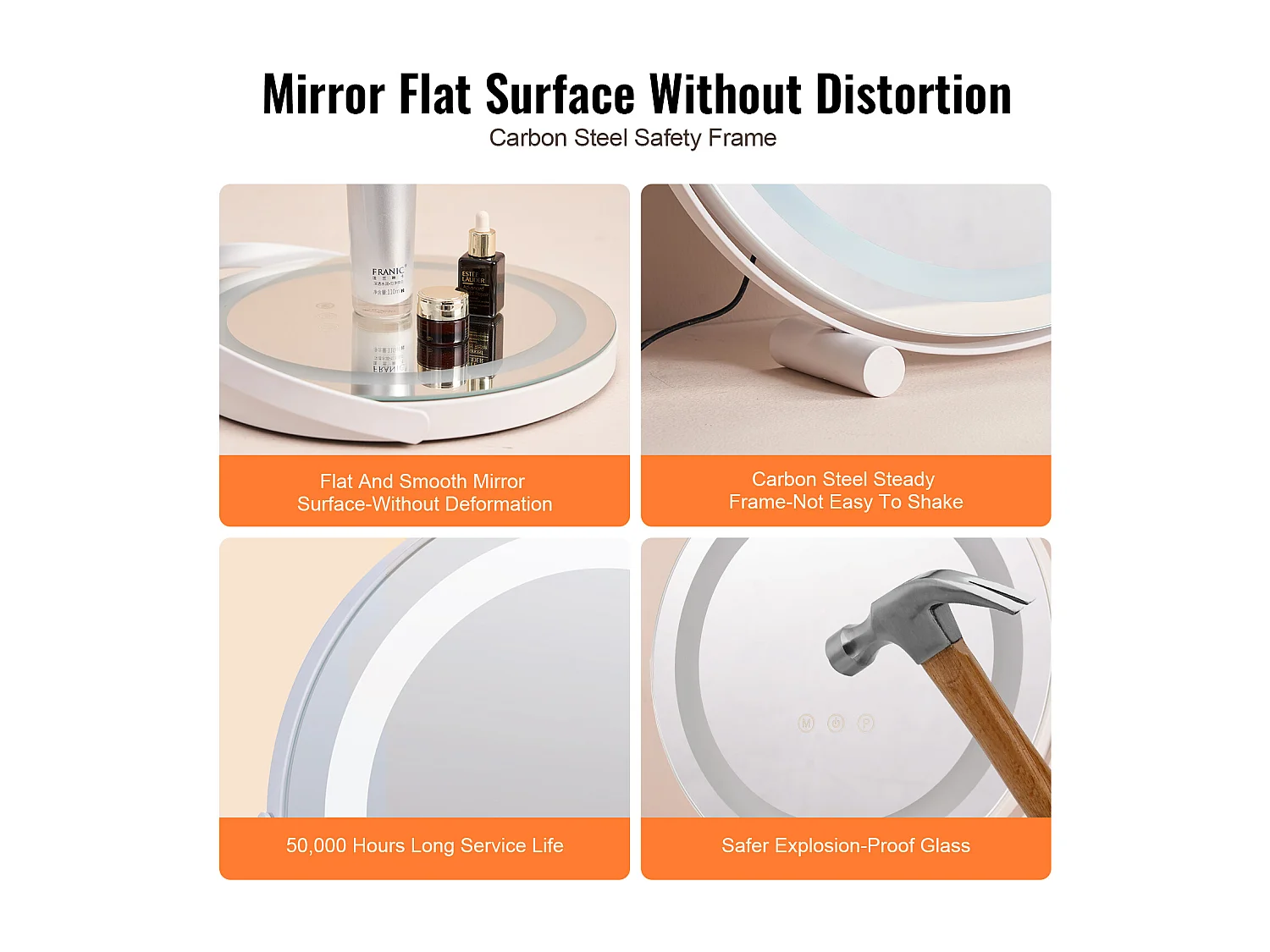 Espejo de Maquillaje con LED SucceBuy, 30.48 cm, Redondo, 3 Modos de Color, Aumento 5X, Blanco, para el Maquillaje de Mesa en la Habitación