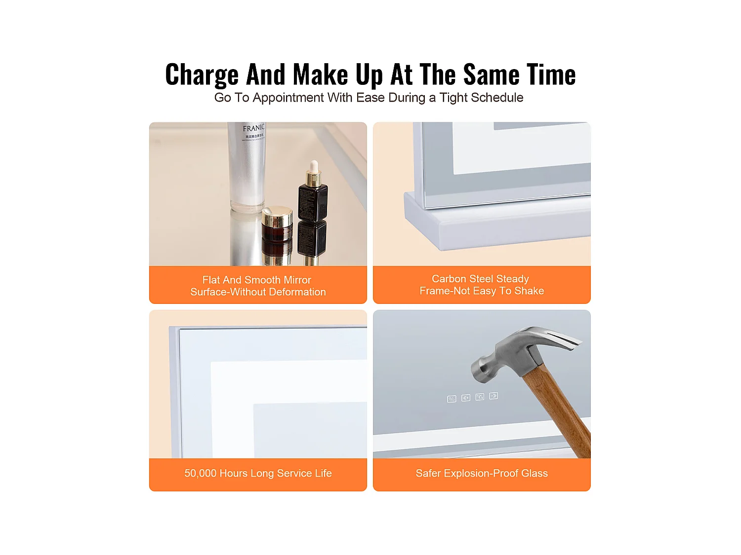 Specchio per Trucco Illuminato SucceBuy, Bluetooth, 3 Colori, 55 cm, Ingrossamento 5X, USB, Bianco, per il Trucco da Tavolo nella Camera