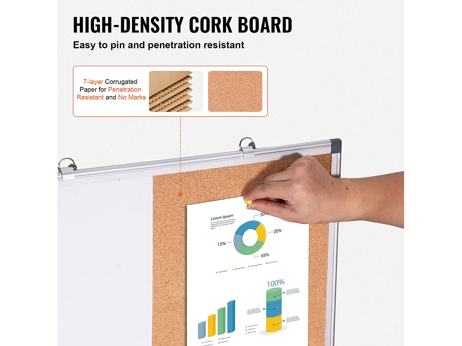 Tableau en Liège, SucceBuy 60x45 cm Tableau Blanc et Tableau en Liège Combo, Cadre en Aluminium, pour le Bureau, la Maison, l'École