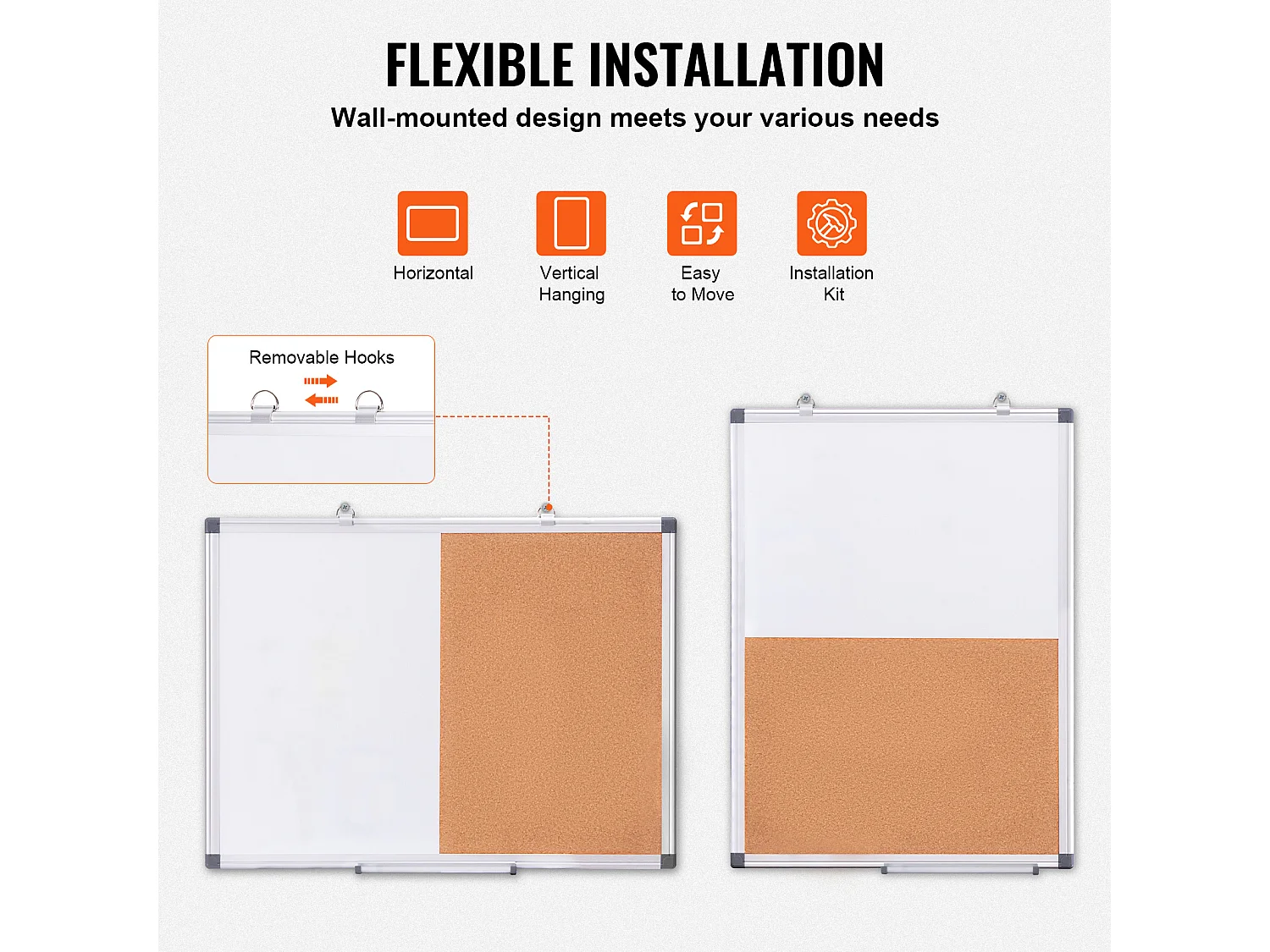Tableau en Liège, SucceBuy 60x45 cm Tableau Blanc et Tableau en Liège Combo, Cadre en Aluminium, pour le Bureau, la Maison, l'École