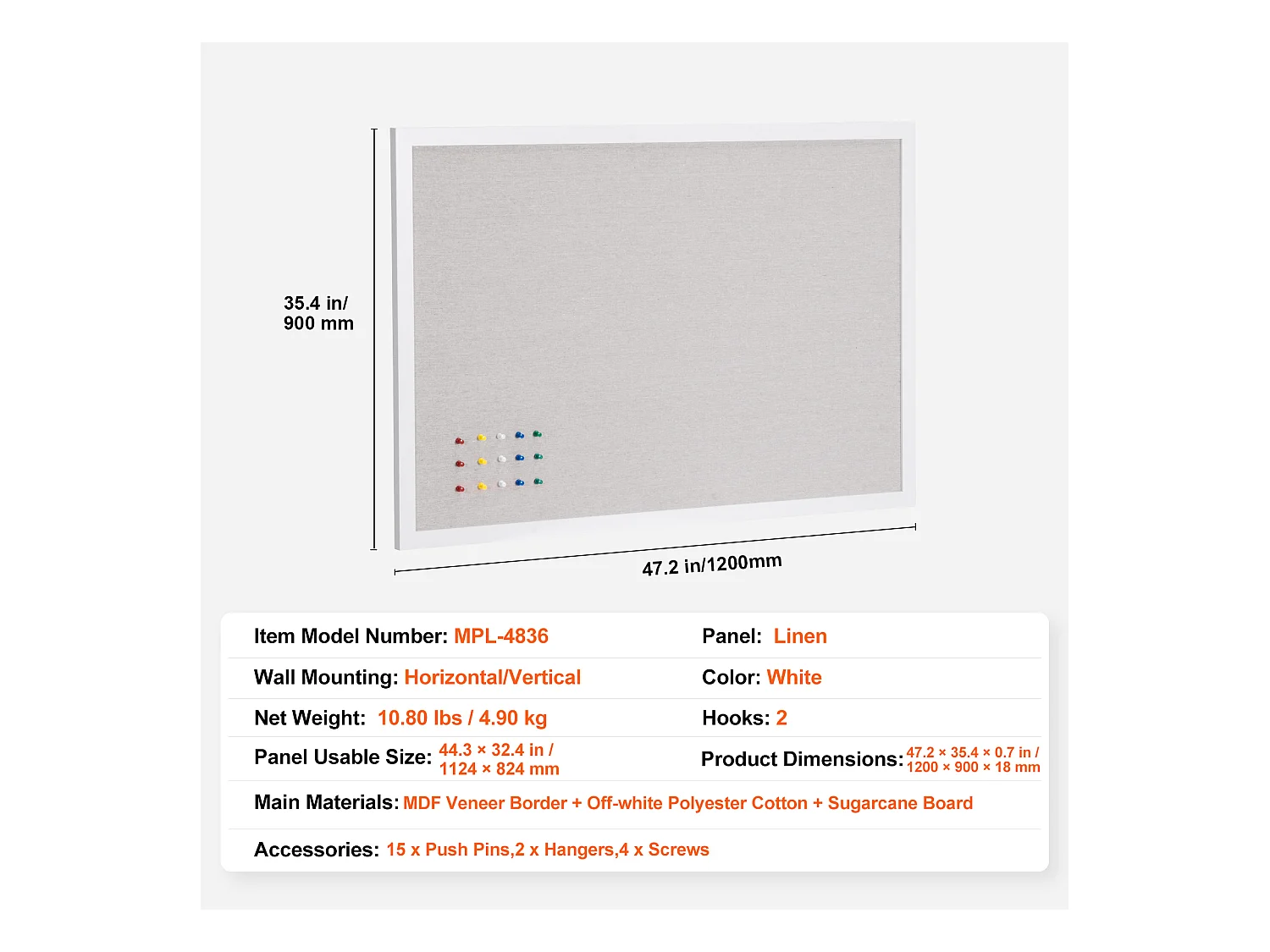 Tableau en Liège, SucceBuy Tableau en Liège Blanc 120x90 cm avec Surface en Lin – Tableau d'Affichage Mural