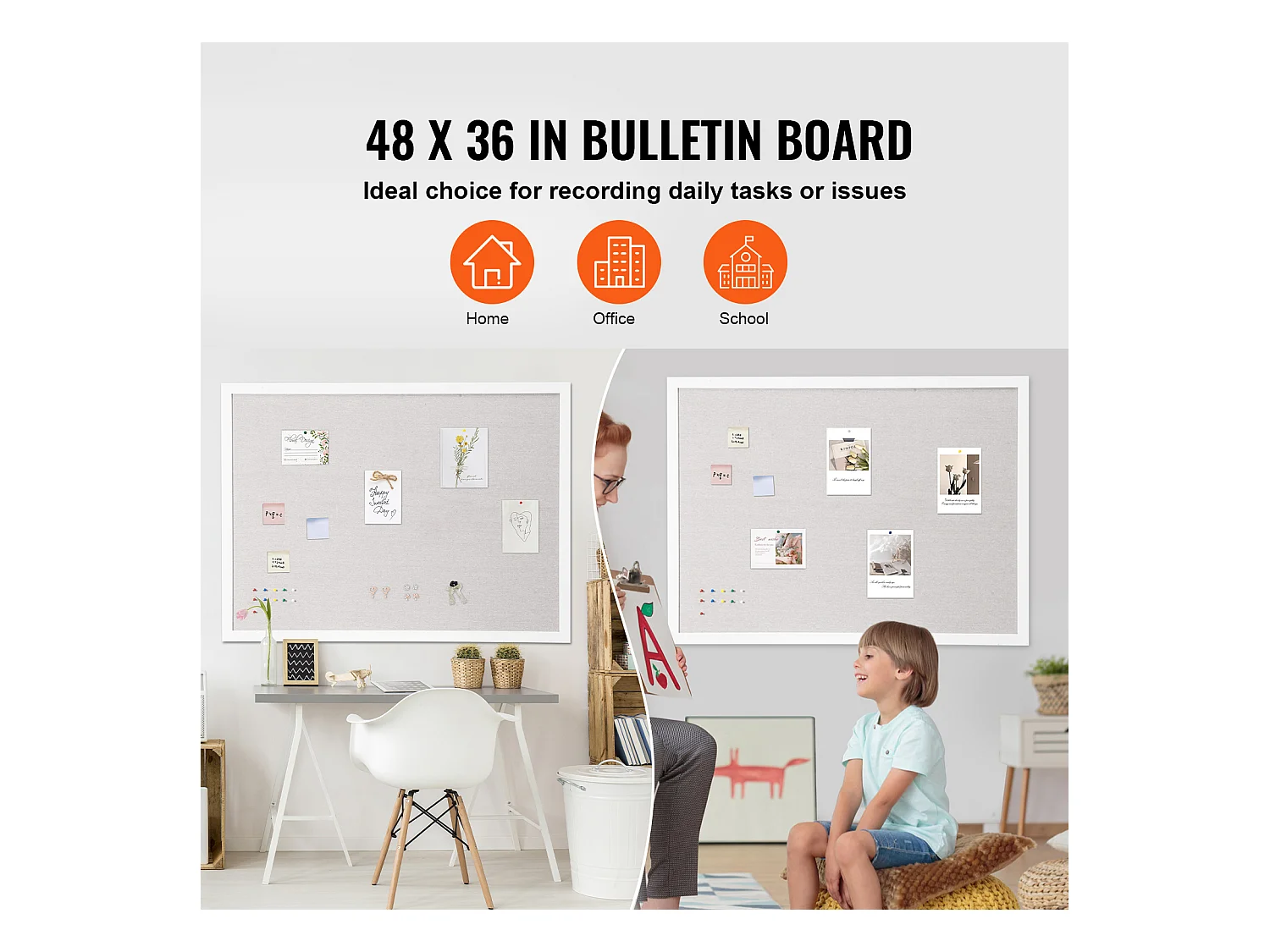 Tableau en Liège, SucceBuy Tableau en Liège Blanc 120x90 cm avec Surface en Lin – Tableau d'Affichage Mural