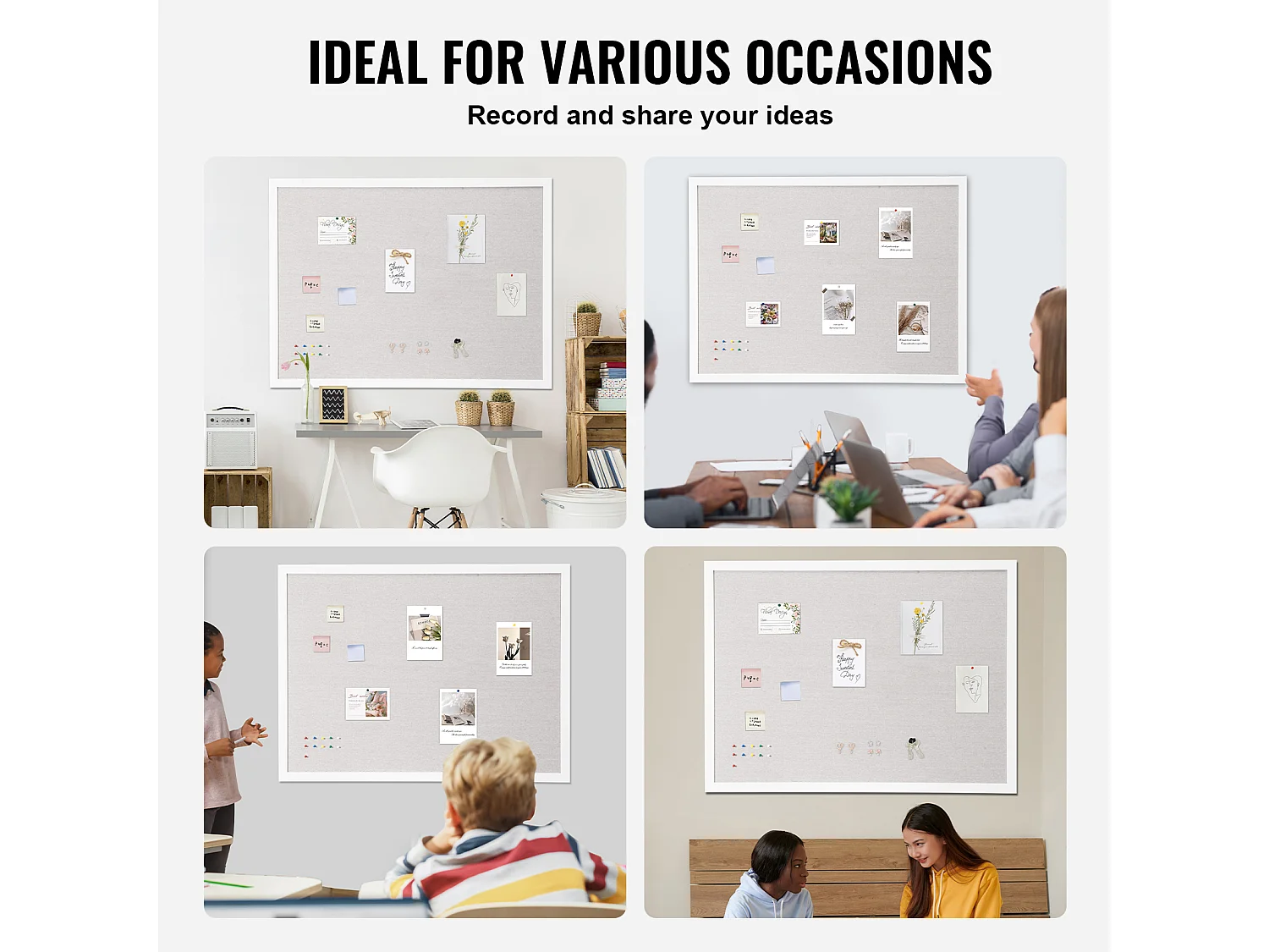 Tableau en Liège, SucceBuy Tableau en Liège Blanc 120x90 cm avec Surface en Lin – Tableau d'Affichage Mural