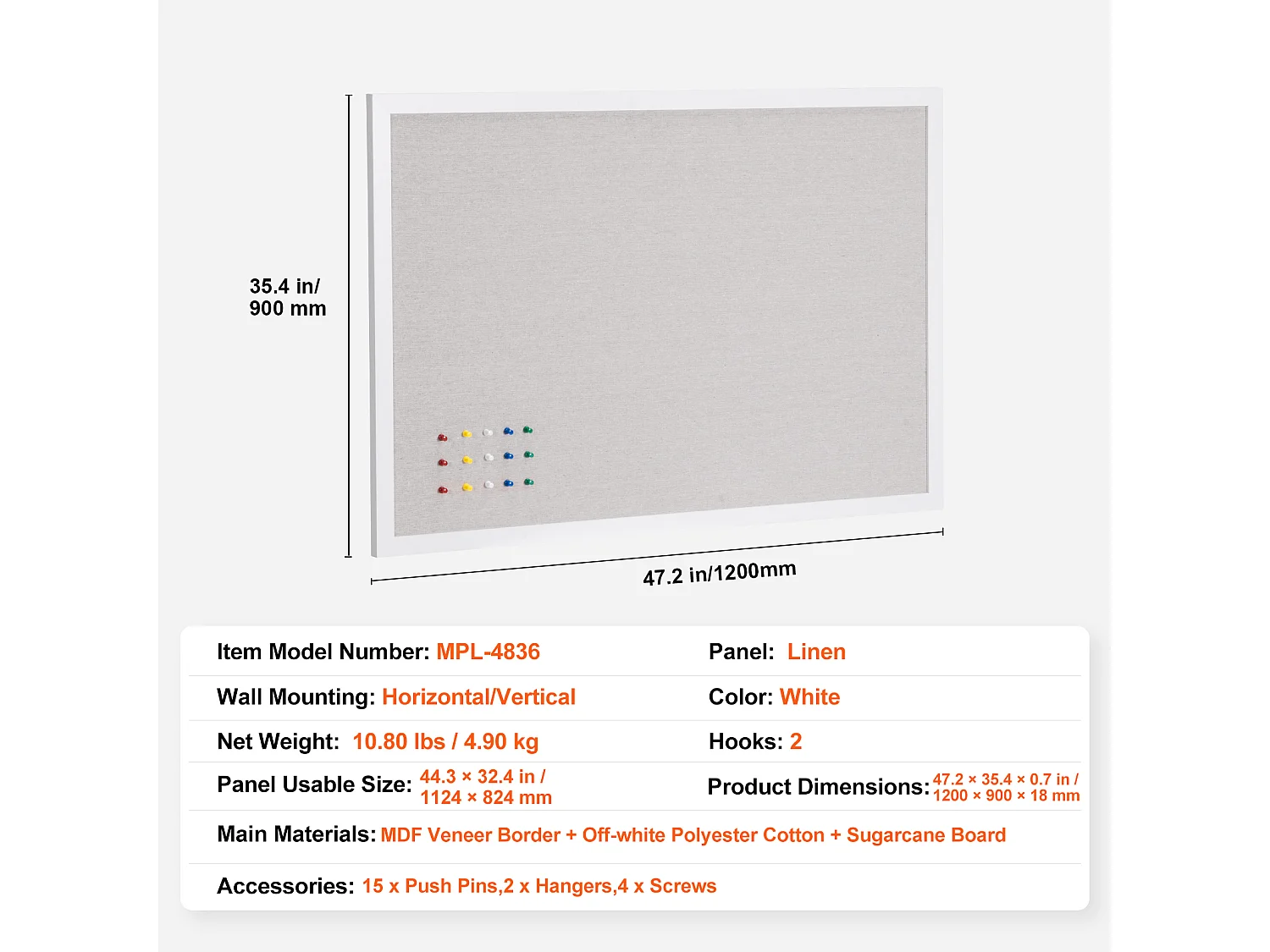 Kurkbord, SucceBuy Wit Kurkbord 120x90 cm met Linnen Oppervlak - Aan de Muur Gebemonteerd Prijkbord