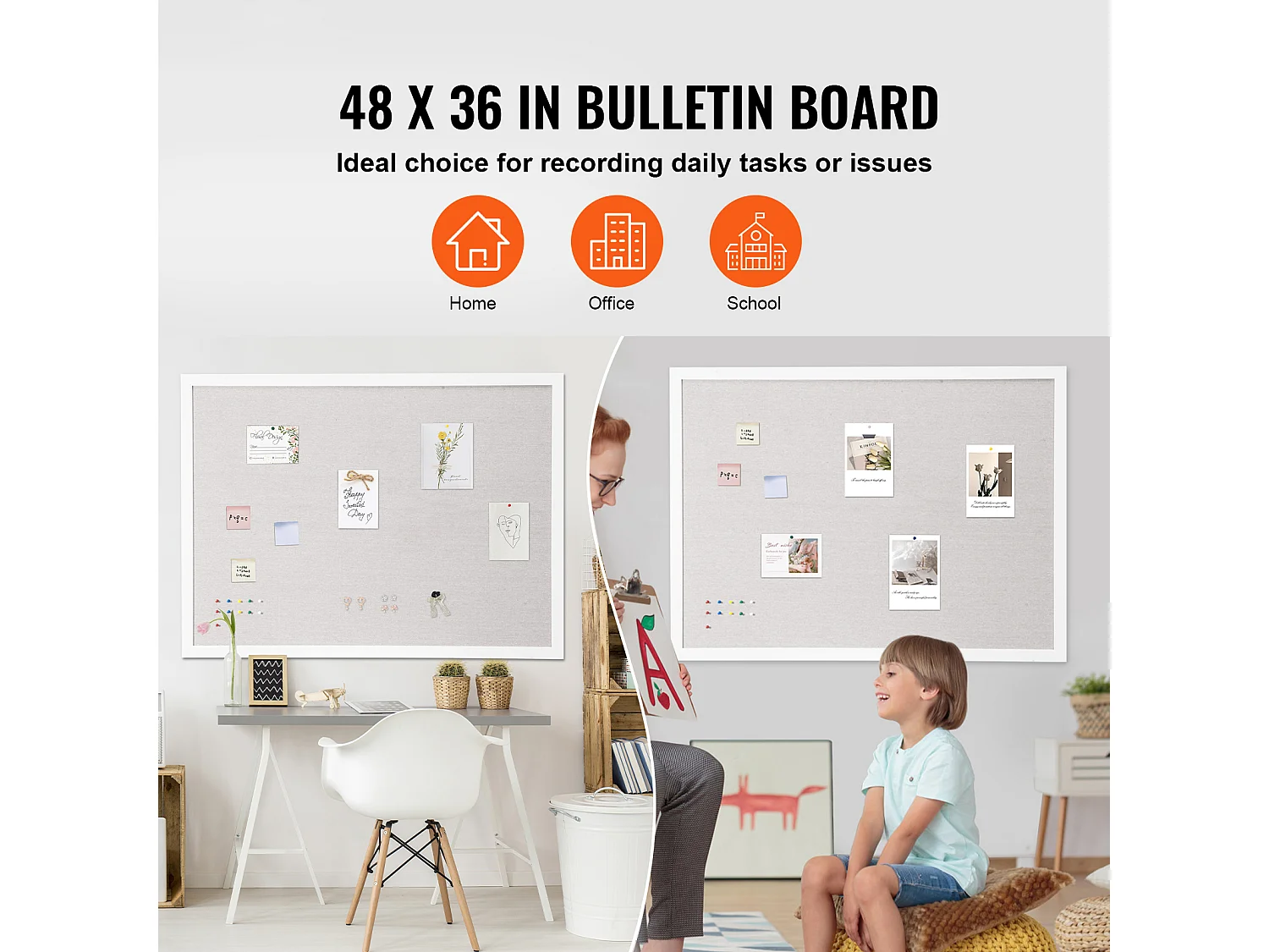 Kurkbord, SucceBuy Wit Kurkbord 120x90 cm met Linnen Oppervlak - Aan de Muur Gebemonteerd Prijkbord