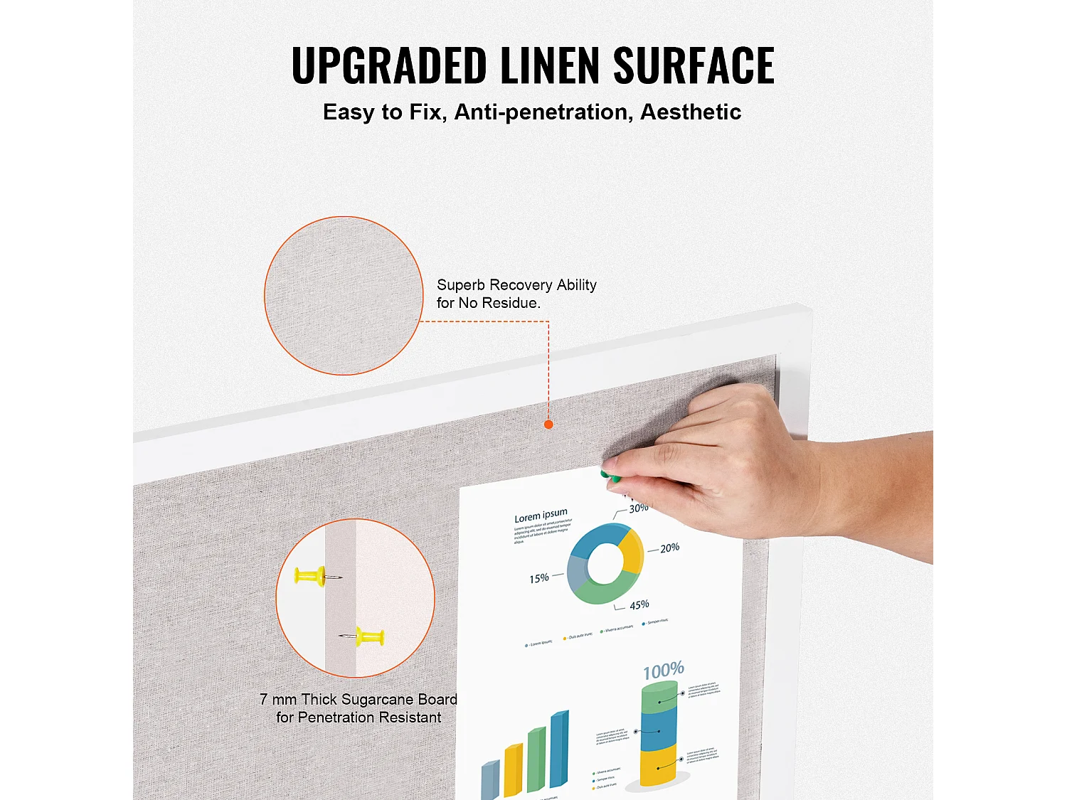 Kurkbord, SucceBuy Wit Kurkbord 120x90 cm met Linnen Oppervlak - Aan de Muur Gebemonteerd Prijkbord