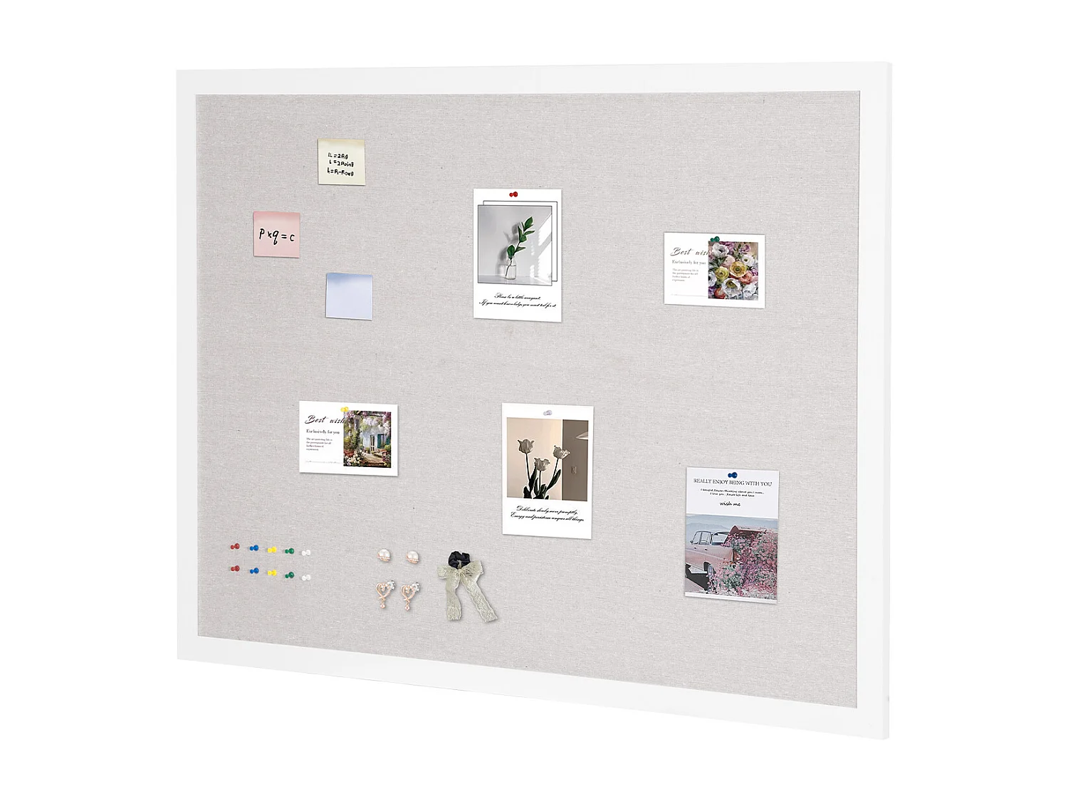 Kurkbord, SucceBuy Wit Kurkbord 120x90 cm met Linnen Oppervlak - Aan de Muur Gebemonteerd Prijkbord