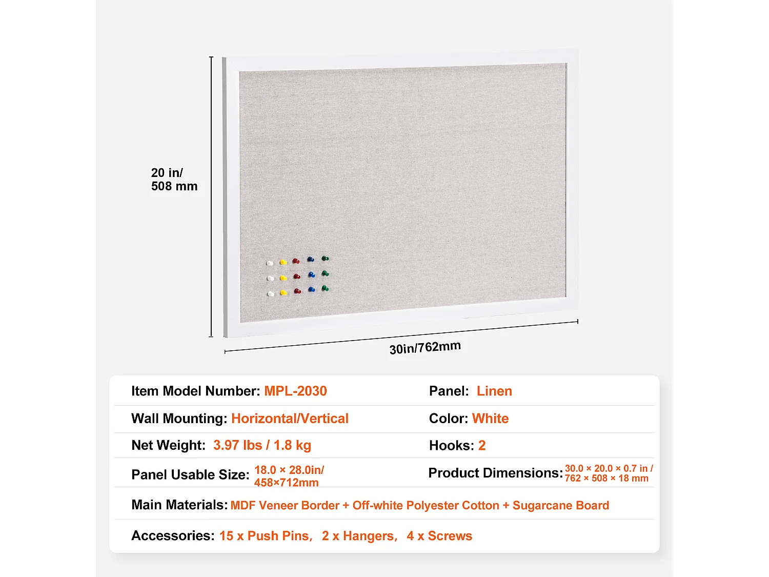 Tableau en Liège, SucceBuy Tableau en Liège Blanc 76.2x50.8 cm avec Surface en Lin pour la Maison, l'École, le Bureau