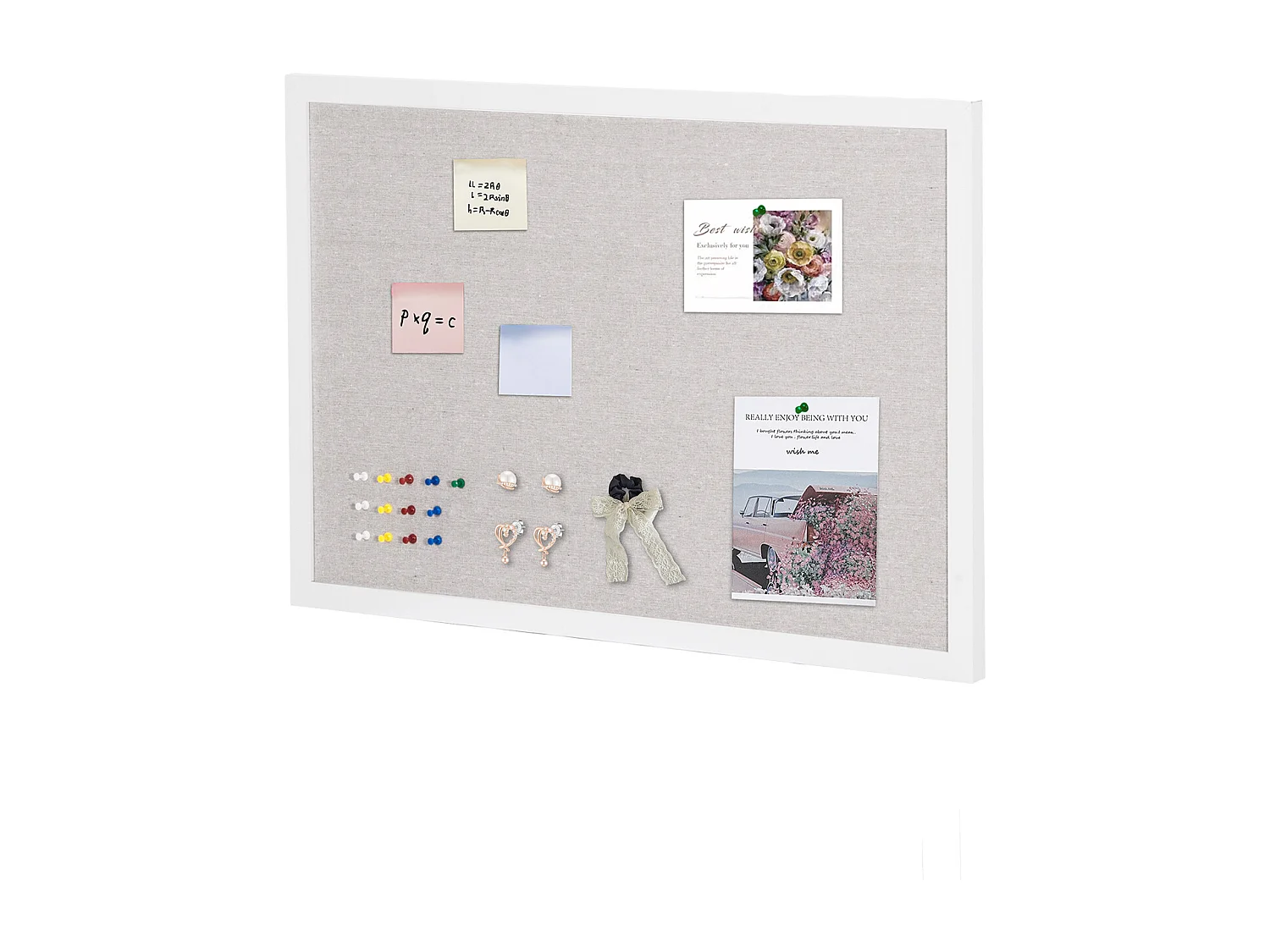 Tableau en Liège, SucceBuy Tableau en Liège Blanc 76.2x50.8 cm avec Surface en Lin pour la Maison, l'École, le Bureau