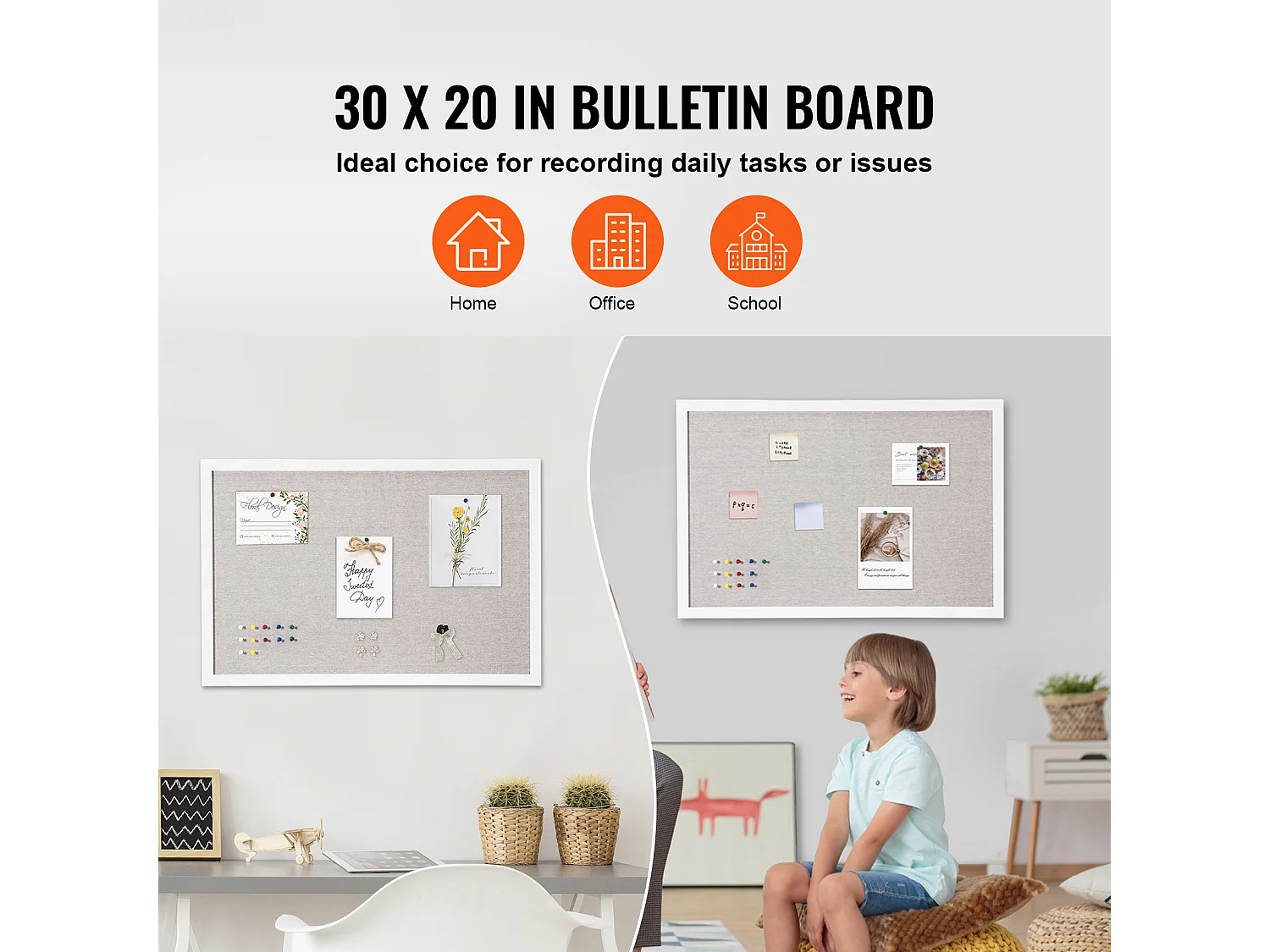 Tableau en Liège, SucceBuy Tableau en Liège Blanc 76.2x50.8 cm avec Surface en Lin pour la Maison, l'École, le Bureau