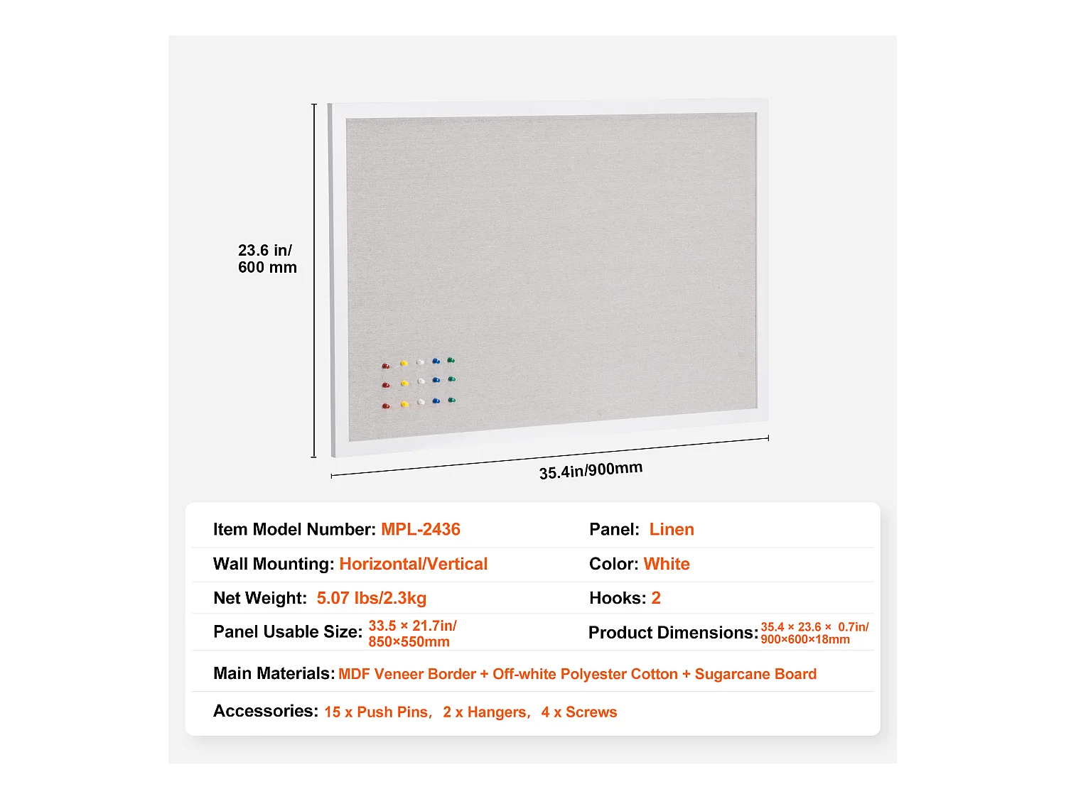 Korktafel, SucceBuy Weiße Korktafel 90x60 cm mit Leinenoberfläche - Wandmontage-Anzeigetafel