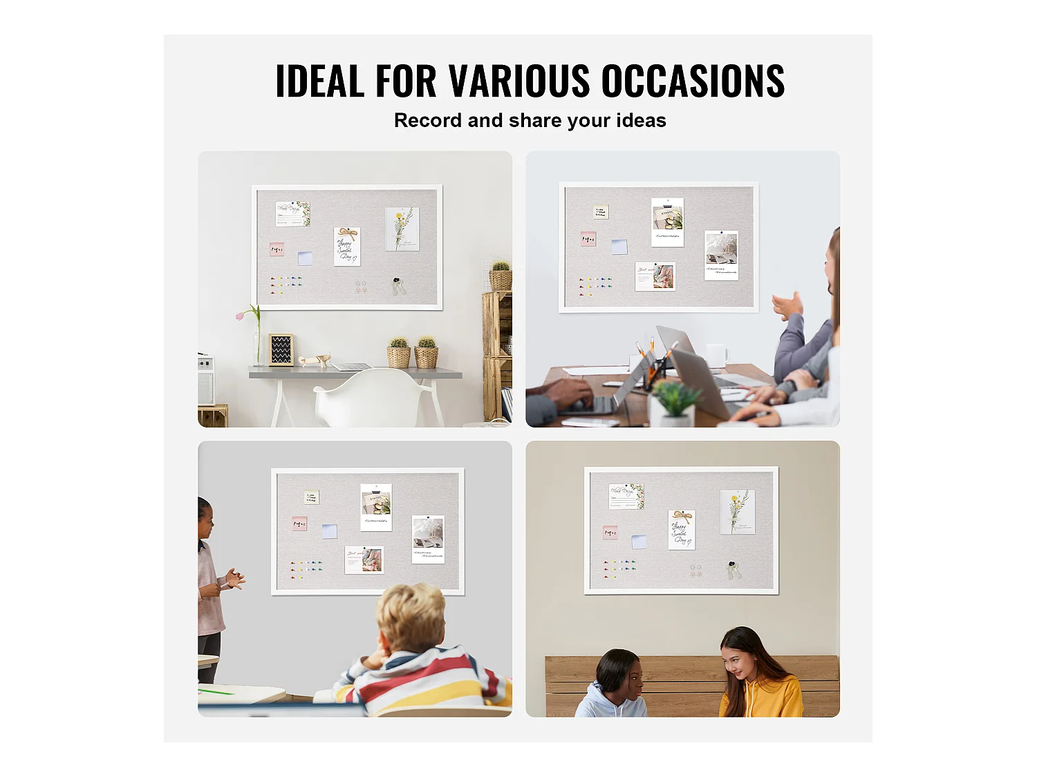 Korktafel, SucceBuy Weiße Korktafel 90x60 cm mit Leinenoberfläche - Wandmontage-Anzeigetafel