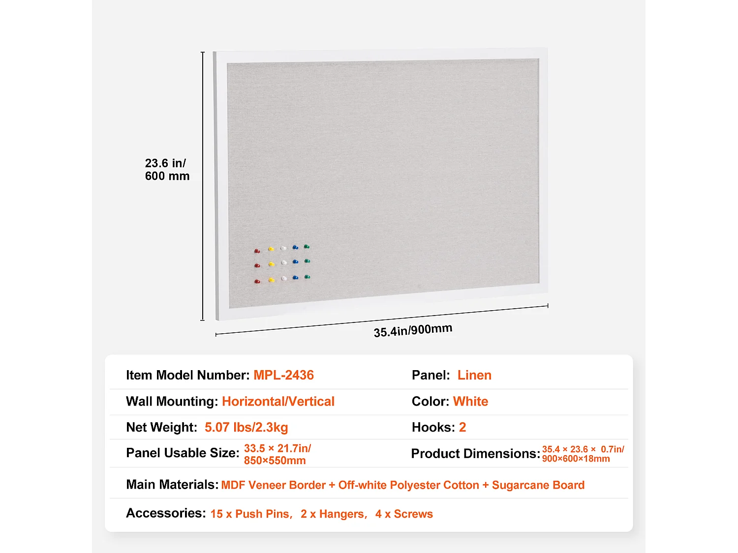Tablica Korkowa, SucceBuy Biała Tablica Korkowa 90x60 cm z Powierzchnią Lnianą - Tablica Ogłoszeń do Ściany