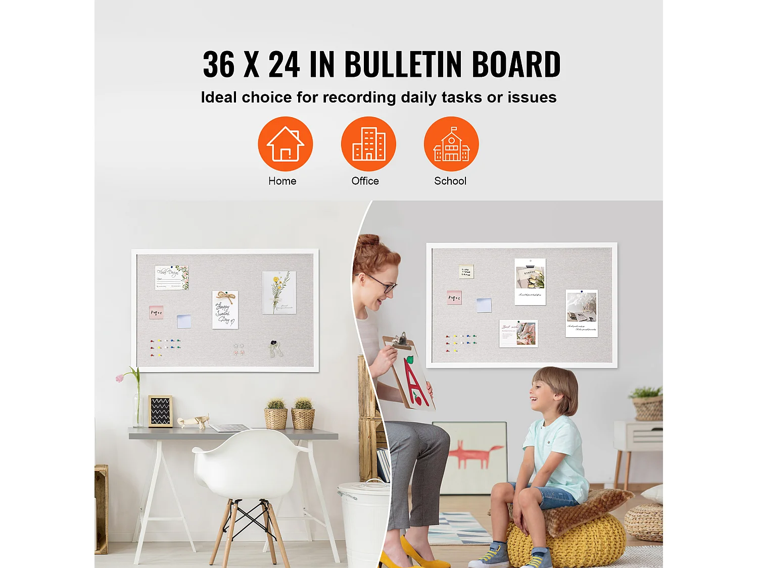 Tablica Korkowa, SucceBuy Biała Tablica Korkowa 90x60 cm z Powierzchnią Lnianą - Tablica Ogłoszeń do Ściany