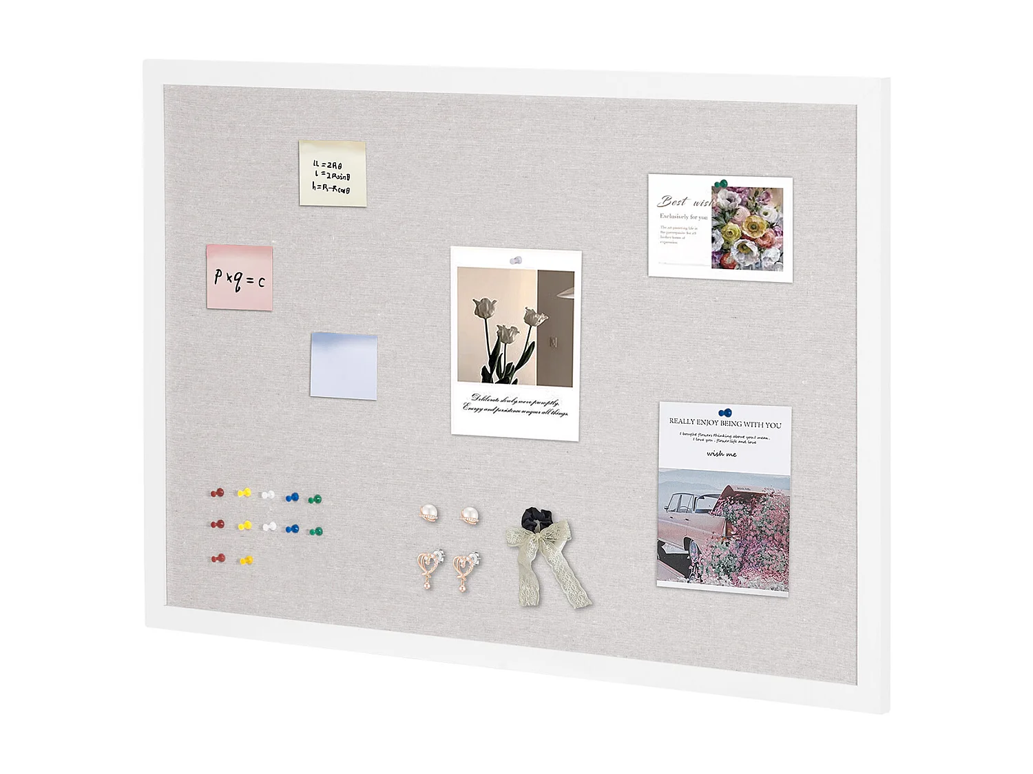 Tablica Korkowa, SucceBuy Biała Tablica Korkowa 90x60 cm z Powierzchnią Lnianą - Tablica Ogłoszeń do Ściany