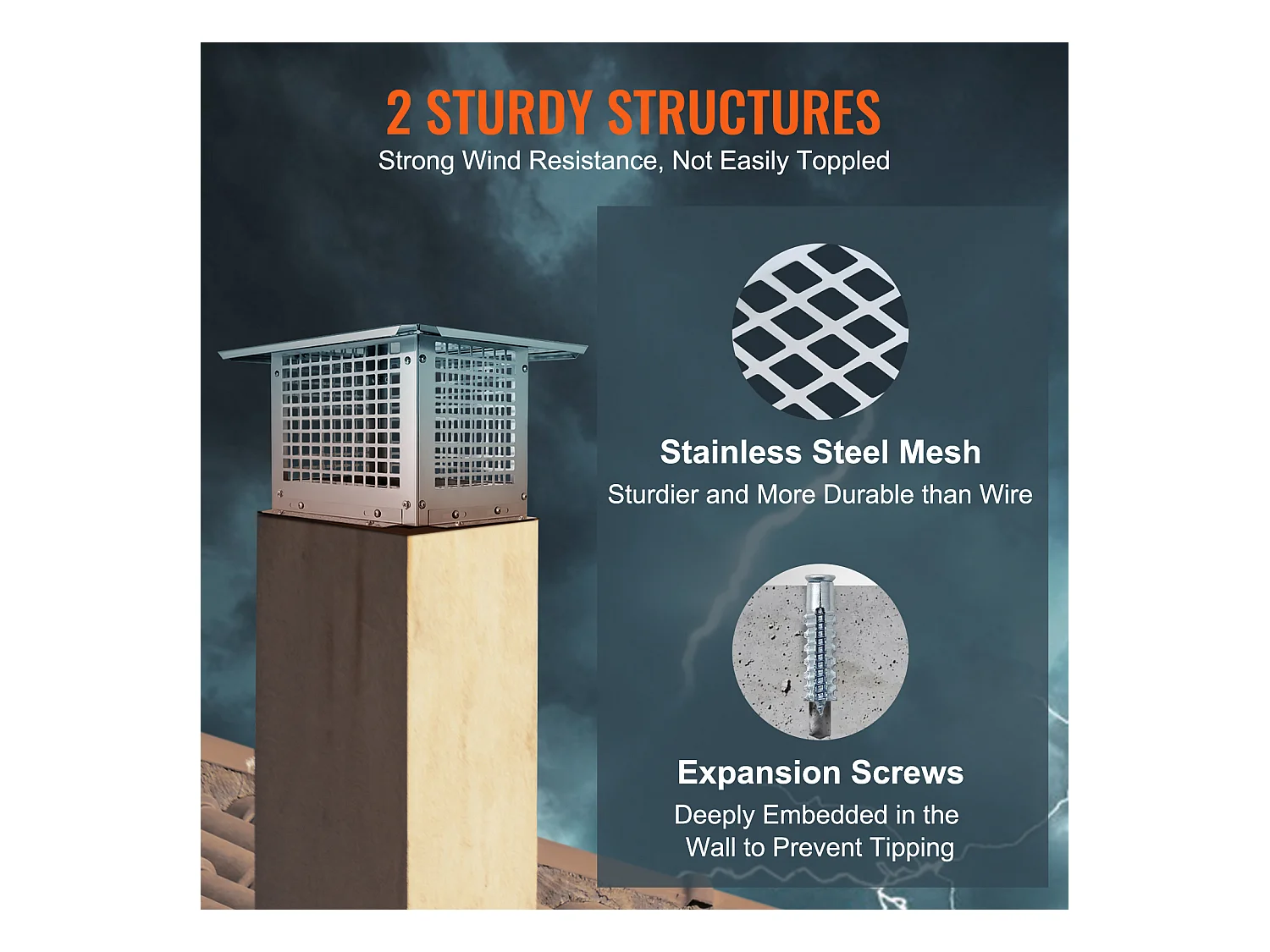 Chapeau de Cheminée SucceBuy 43.18CMx43.18CM en Acier Inoxydable 304 pour Cheminée, Convient aux Couvercles de Conduit en Maille et aux Bardeaux de Conduit