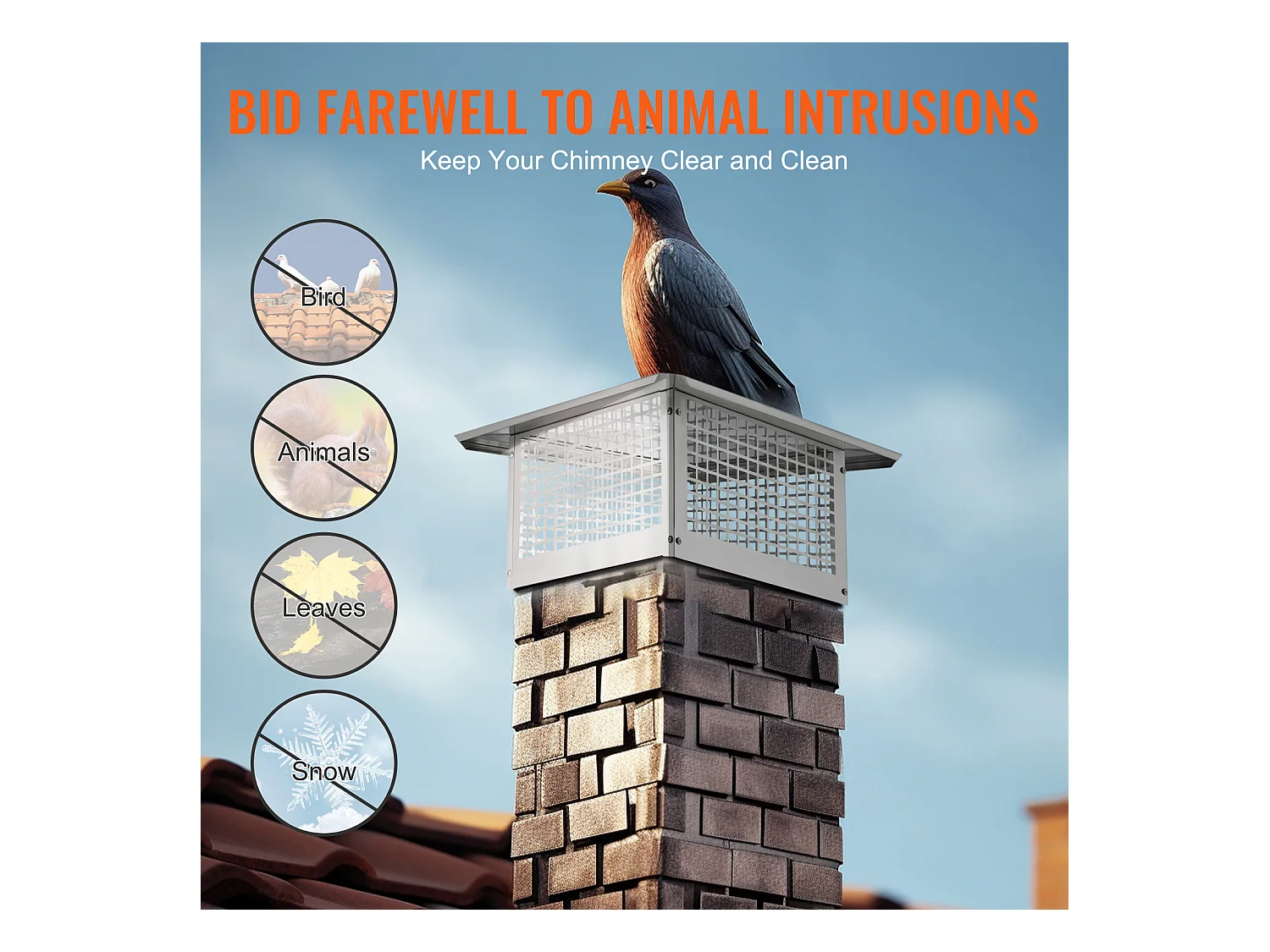 Chapeau de Cheminée SucceBuy 43.18CMx43.18CM en Acier Inoxydable 304 pour Cheminée, Convient aux Couvercles de Conduit en Maille et aux Bardeaux de Conduit