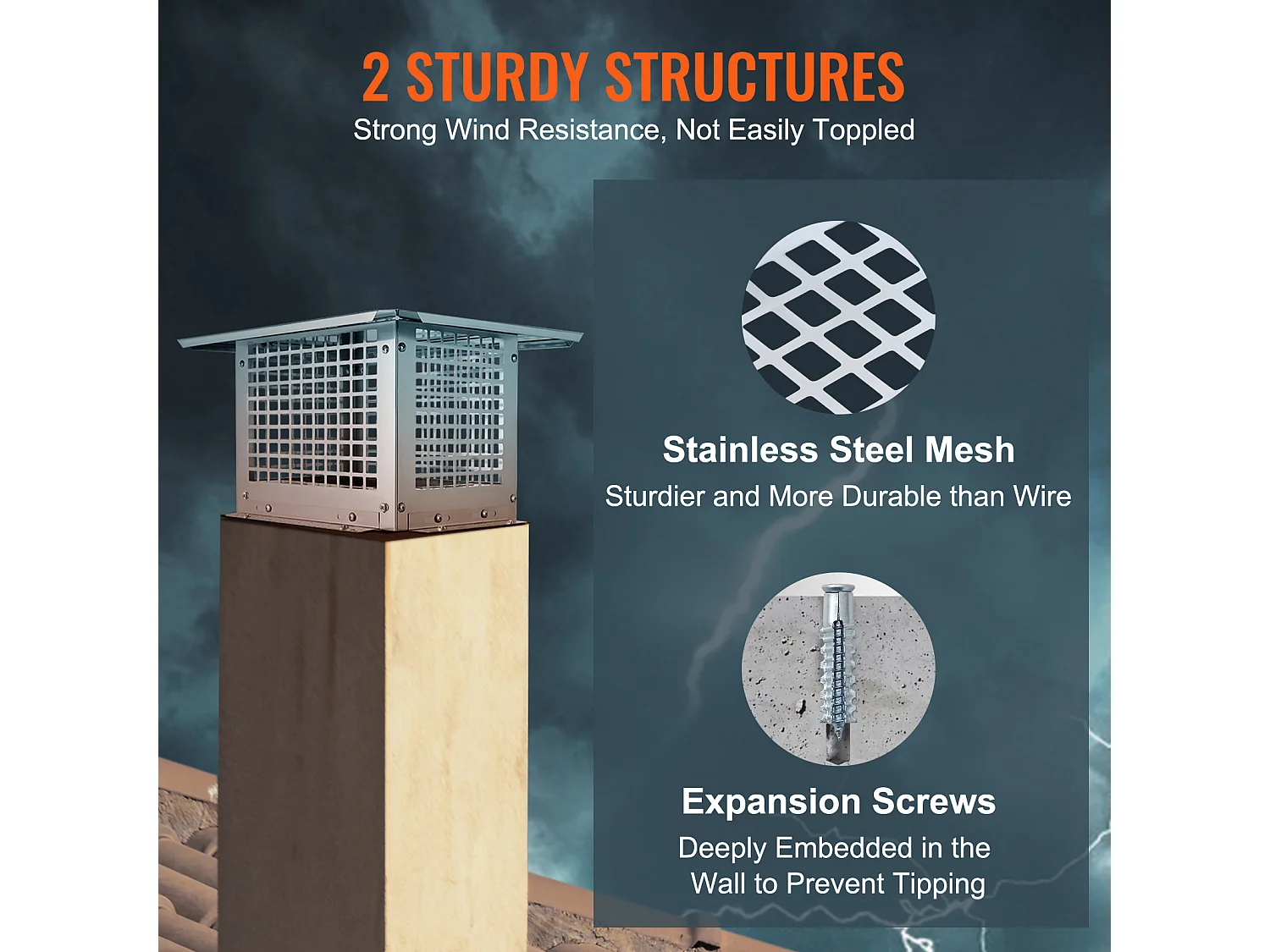 Chapeau de Cheminée SucceBuy 43.18CMx43.18CM en Acier Inoxydable 304 pour Cheminée, Convient aux Couvercles de Conduit en Maille et aux Bardeaux de Conduit