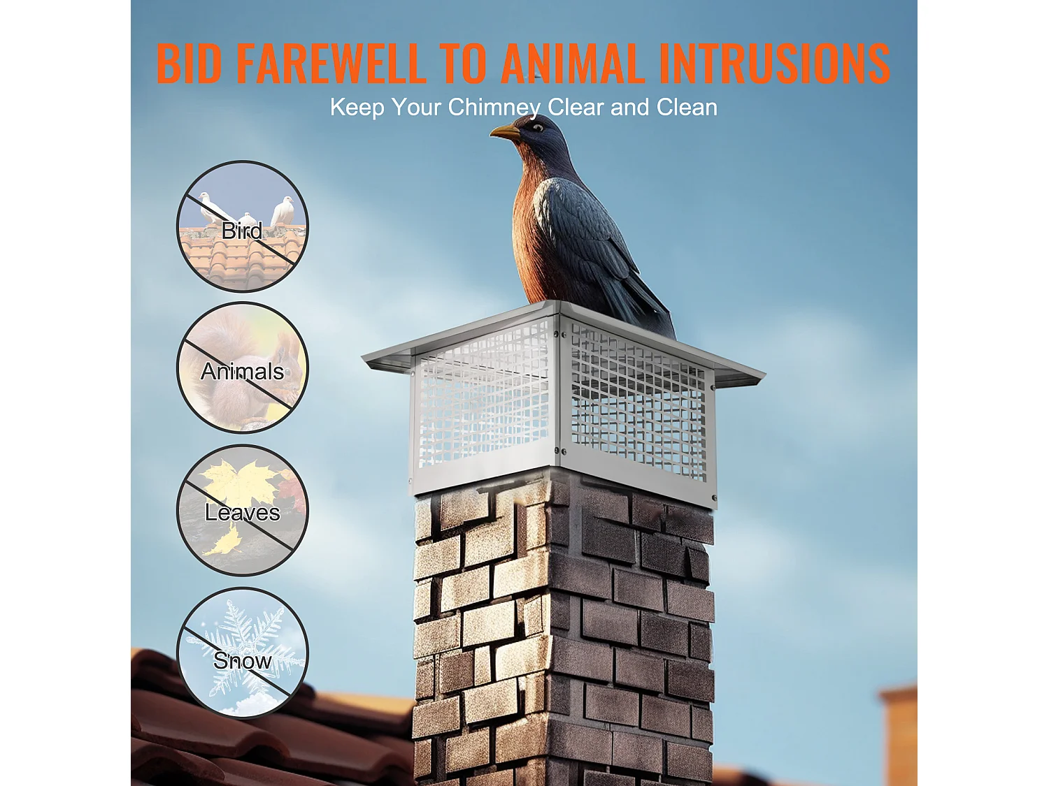 Chapeau de Cheminée SucceBuy 43.18CMx43.18CM en Acier Inoxydable 304 pour Cheminée, Convient aux Couvercles de Conduit en Maille et aux Bardeaux de Conduit
