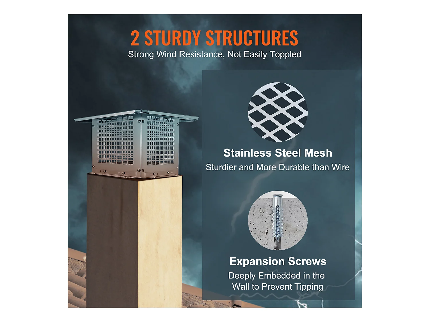 Testa di Camino SucceBuy 22.86CM x 22.86CM, Copertura di Condotto di Camino in Acciaio Inossidabile 304, Maglia