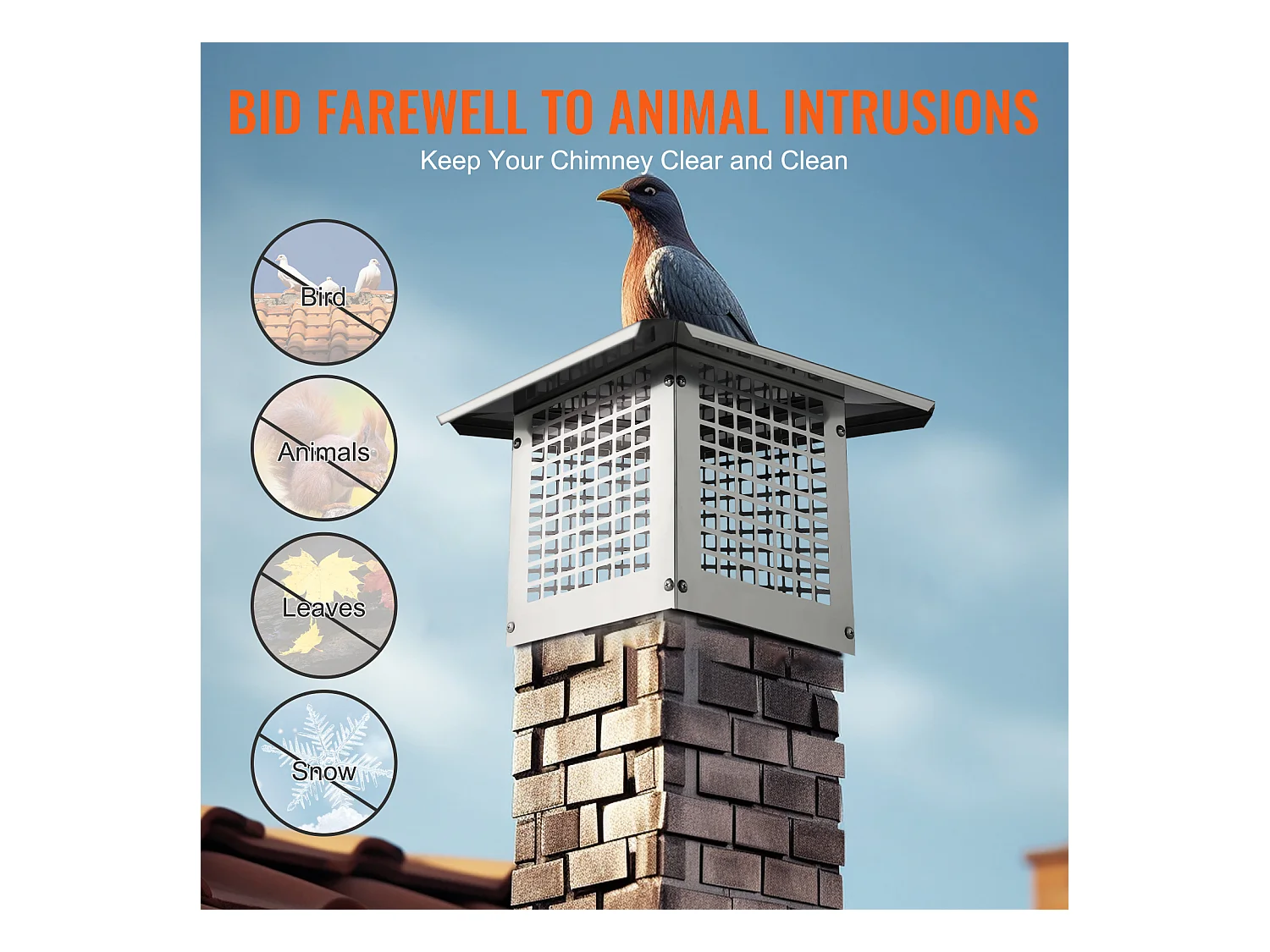 Testa di Camino SucceBuy 22.86CM x 22.86CM, Copertura di Condotto di Camino in Acciaio Inossidabile 304, Maglia