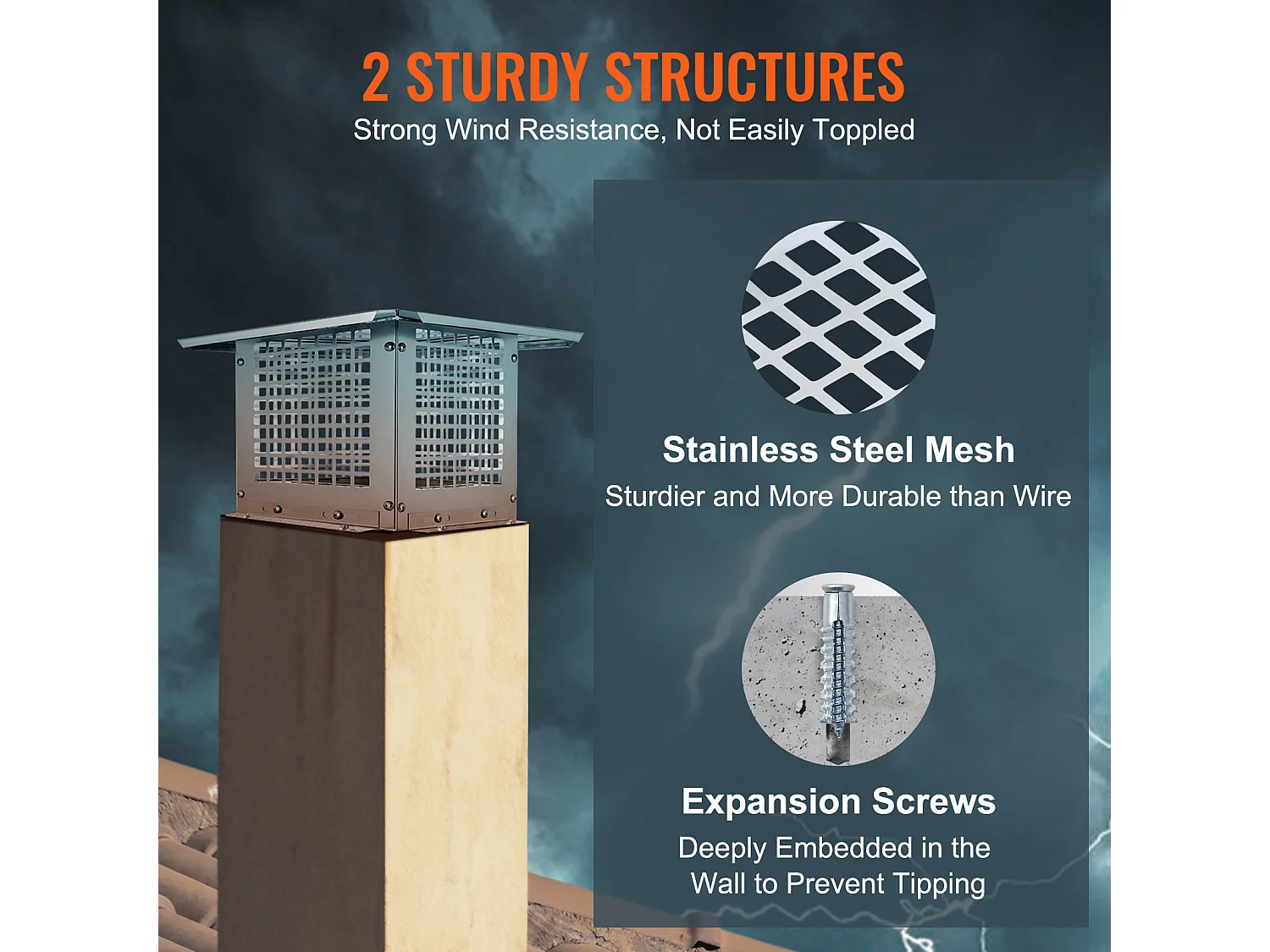 Schoorsteenkap SucceBuy 22.86CM x 22.86CM, Schoorsteenleidingdeksel van Roestvrij Staal 304, Maille