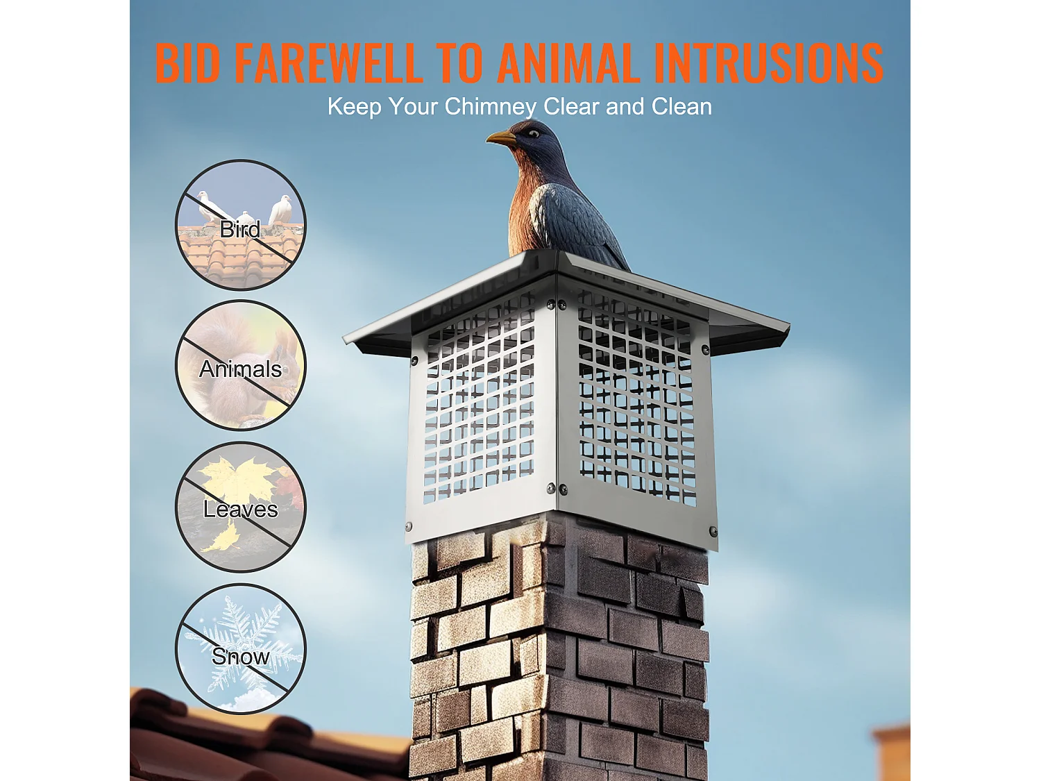 Schoorsteenkap SucceBuy 22.86CM x 22.86CM, Schoorsteenleidingdeksel van Roestvrij Staal 304, Maille