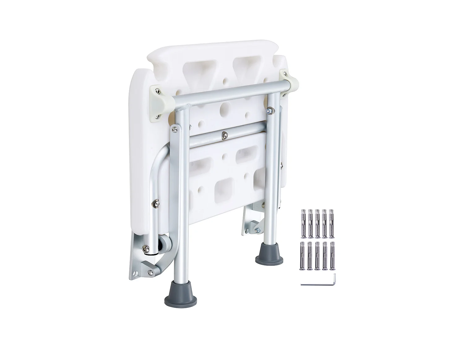 Siège de Douche Pliant en PE SucceBuy, 40 x 38cm, Fixation Murale 227kg, Gain de Place pour tous les Âges à la Maison