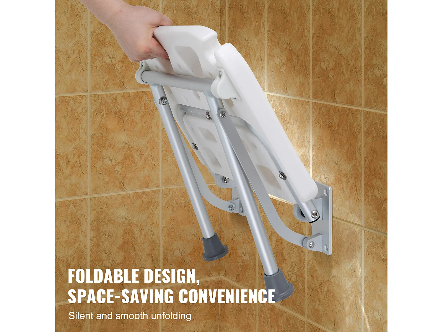 Assento de Duche Plegável em Polietileno SucceBuy, 40 x 38 cm, Fixação Mural 227 kg