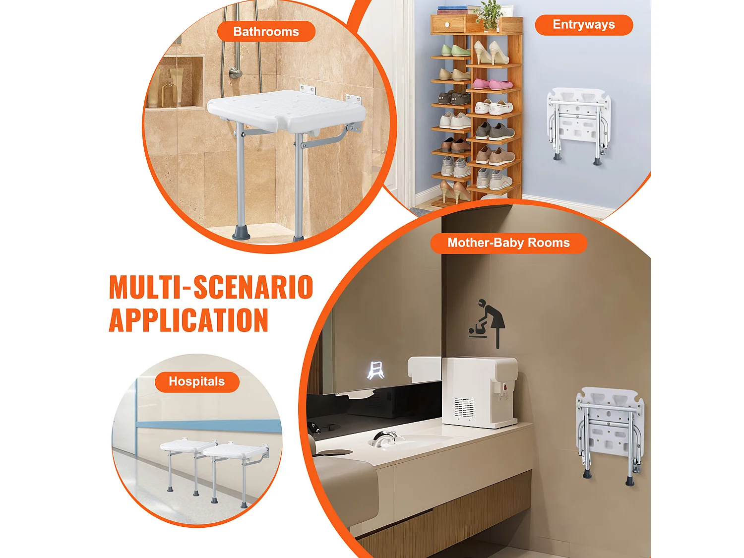 Assento de Duche Plegável em Polietileno SucceBuy, 40 x 38 cm, Fixação Mural 227 kg