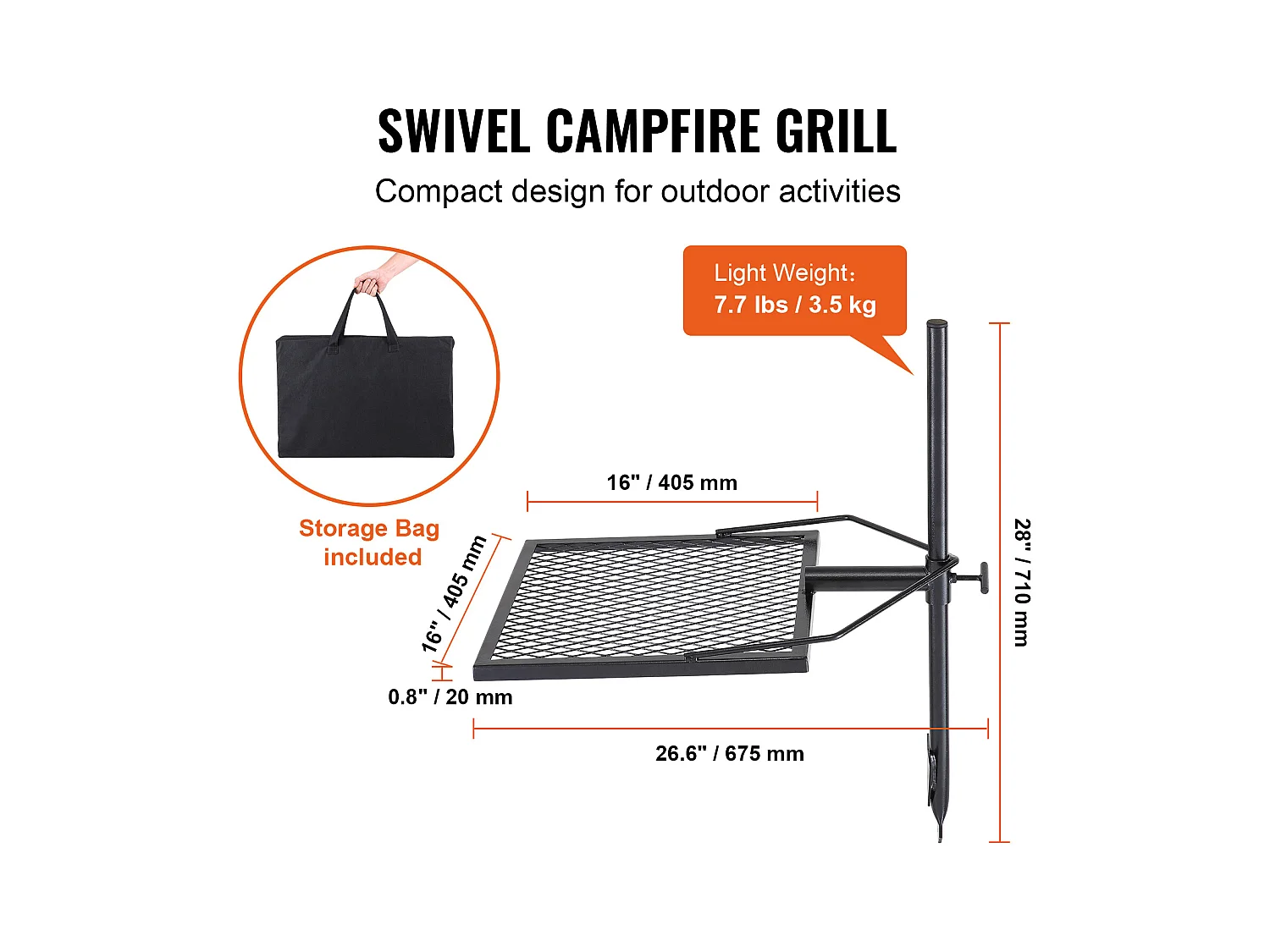 Barbecue de Camp SucceBuy, en Acier Robuste, Réglable, pour le Camping, la Randonnée, les Pique-niques, les Voyages, l'Escalade