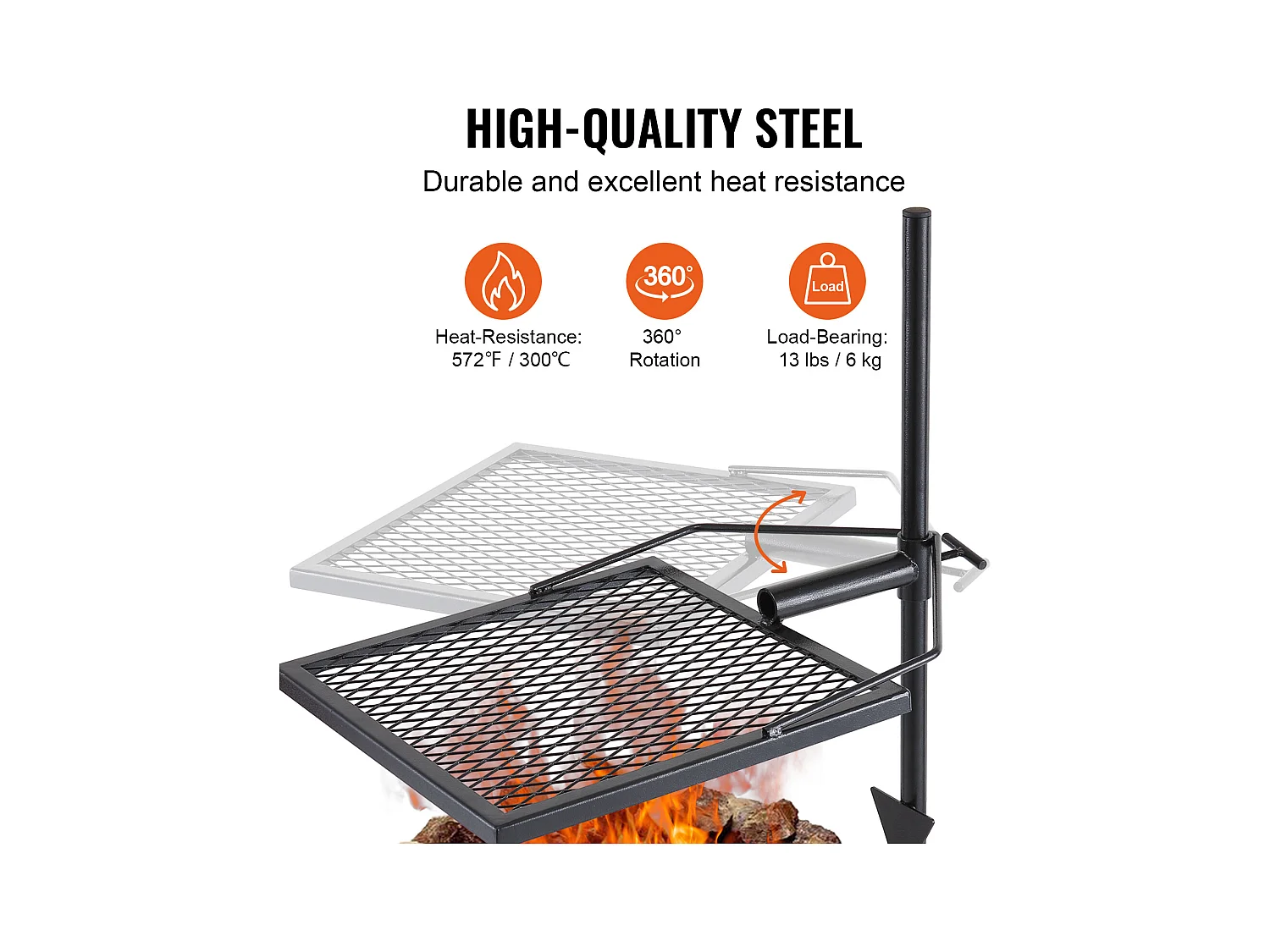 Barbecue de Camp SucceBuy, en Acier Robuste, Réglable, pour le Camping, la Randonnée, les Pique-niques, les Voyages, l'Escalade