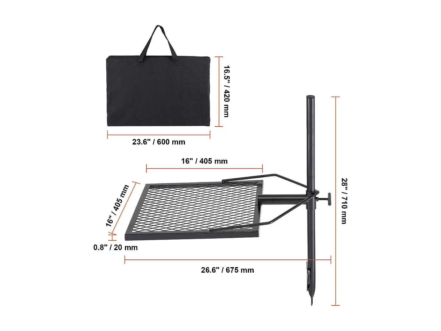 Barbecue de Camp SucceBuy, en Acier Robuste, Réglable, pour le Camping, la Randonnée, les Pique-niques, les Voyages, l'Escalade