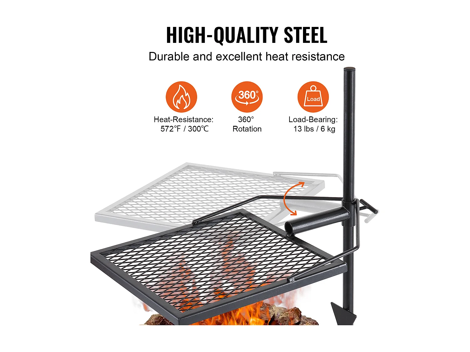 Barbecue de Camp SucceBuy, en Acier Robuste, Réglable, pour le Camping, la Randonnée, les Pique-niques, les Voyages, l'Escalade