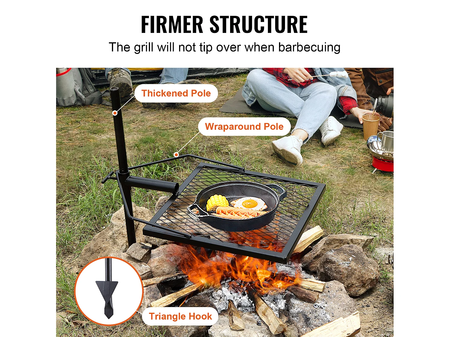 Barbecue de Camp SucceBuy, en Acier Robuste, Réglable, pour le Camping, la Randonnée, les Pique-niques, les Voyages, l'Escalade