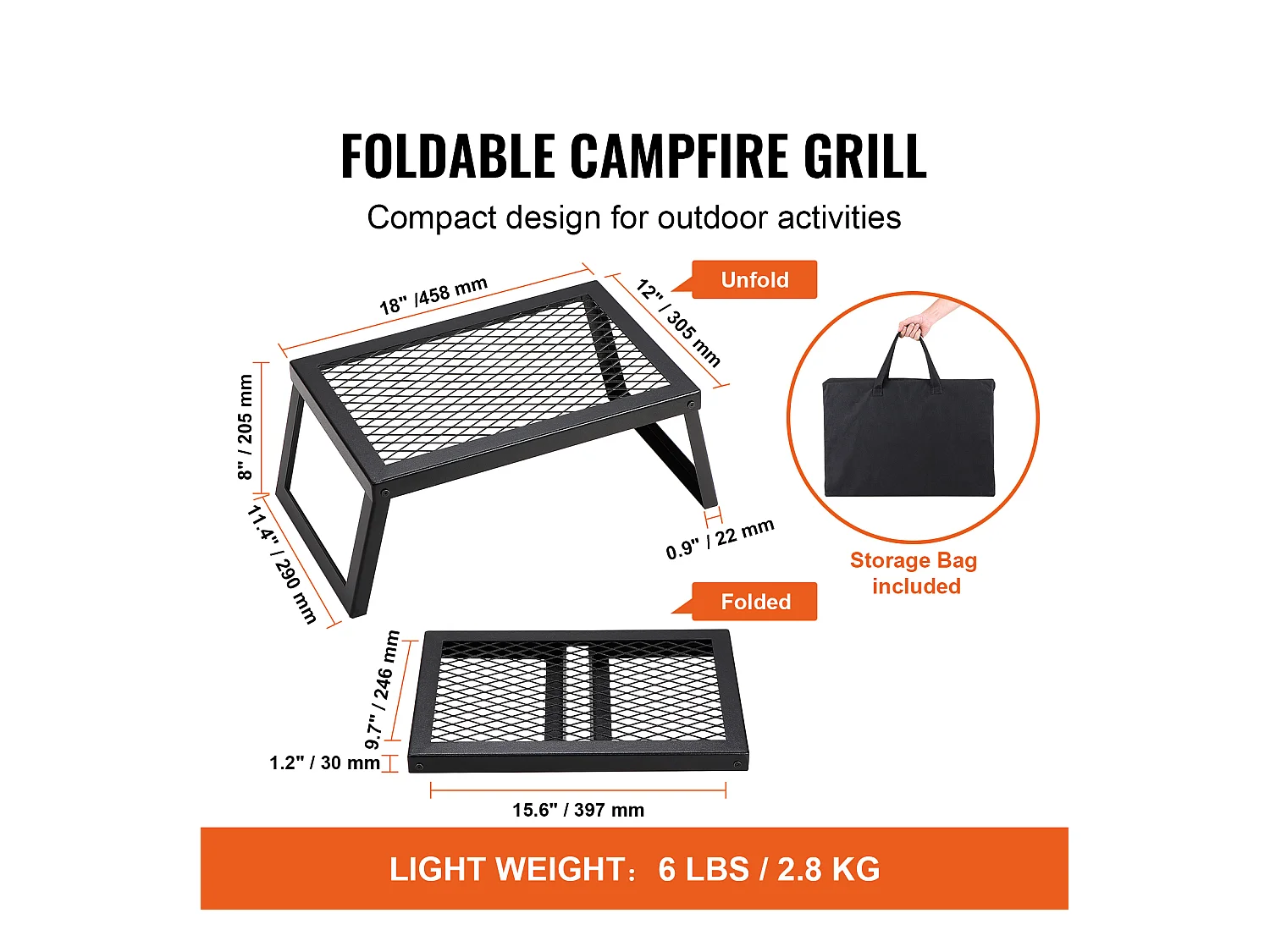 Barbecue SucceBuy de Camp Pliable Portable, Barbecue en Acier, Utilisé à l'Extérieur pour le Camping, la Randonnée, les Pique-niques, les Voyages, l'Escalade