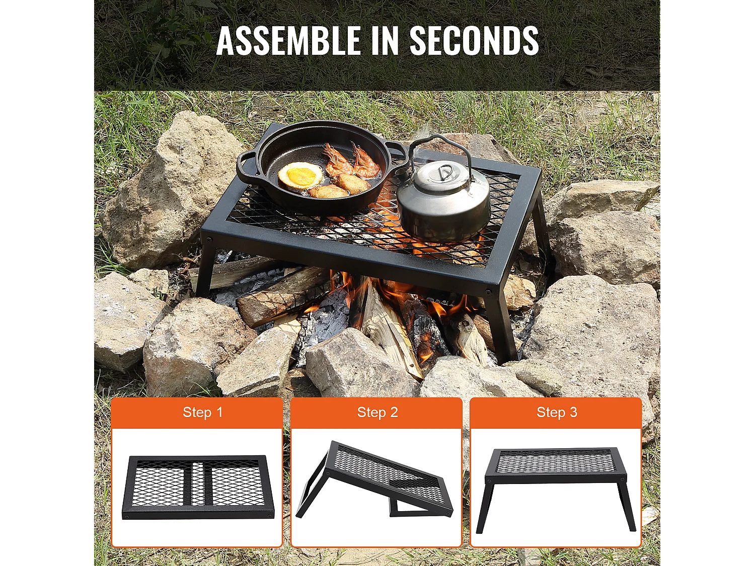 Barbecue SucceBuy de Camp Pliable Portable, Barbecue en Acier, Utilisé à l'Extérieur pour le Camping, la Randonnée, les Pique-niques, les Voyages, l'Escalade