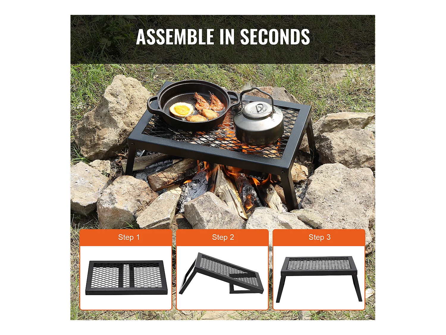 Barbecue SucceBuy da Campo Pieghevole Portatile, Barbecue in Acciaio, Utilizzato all'Esterno per Campeggio, Escursionismo, Picnic, Viaggi, Arrampicata