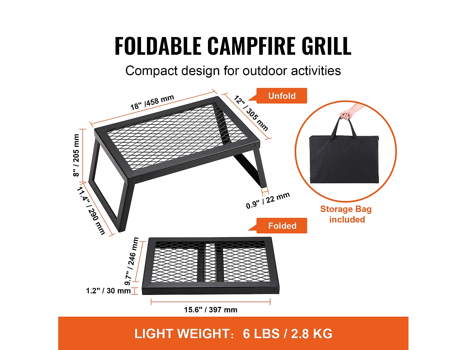 Churrasqueira SucceBuy de Acampamento Dobrável Portátil, Churrasqueira de Aço, Utilizada no Exterior para Acampar, Caminhadas, Piqueniques, Viagens, Escalada