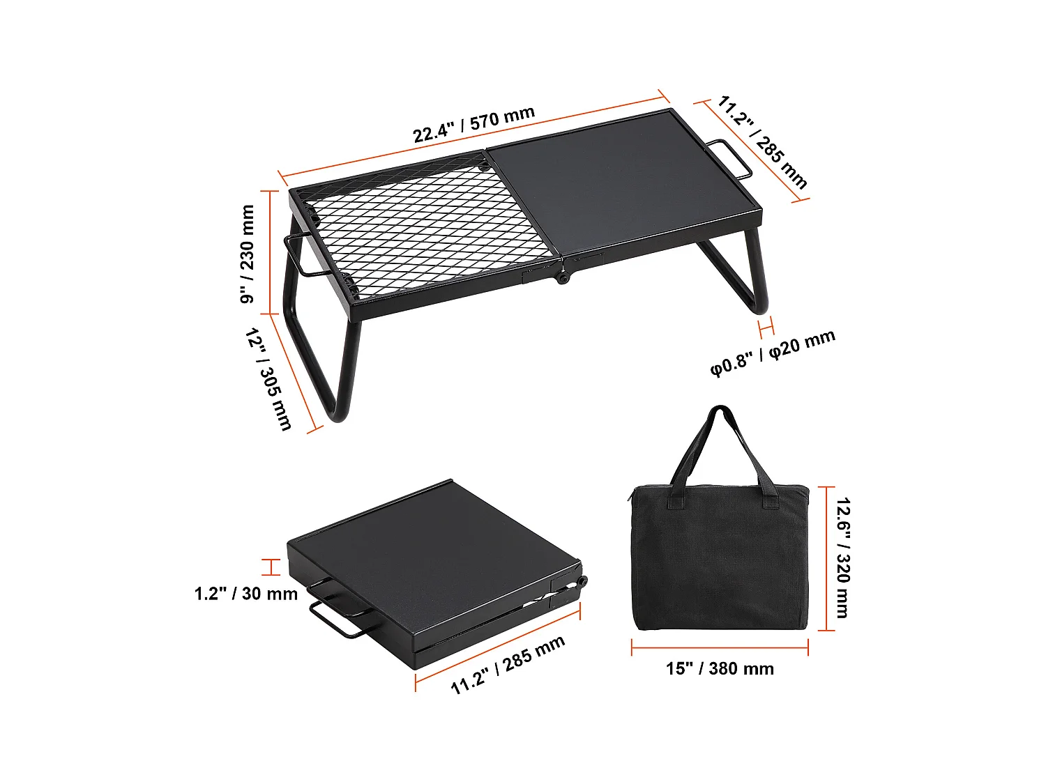 Barbacoa de Campo Plegable SucceBuy, Barbacoa Portátil en Acero de 57 cm para Camping y Picnic en el Aire Libre