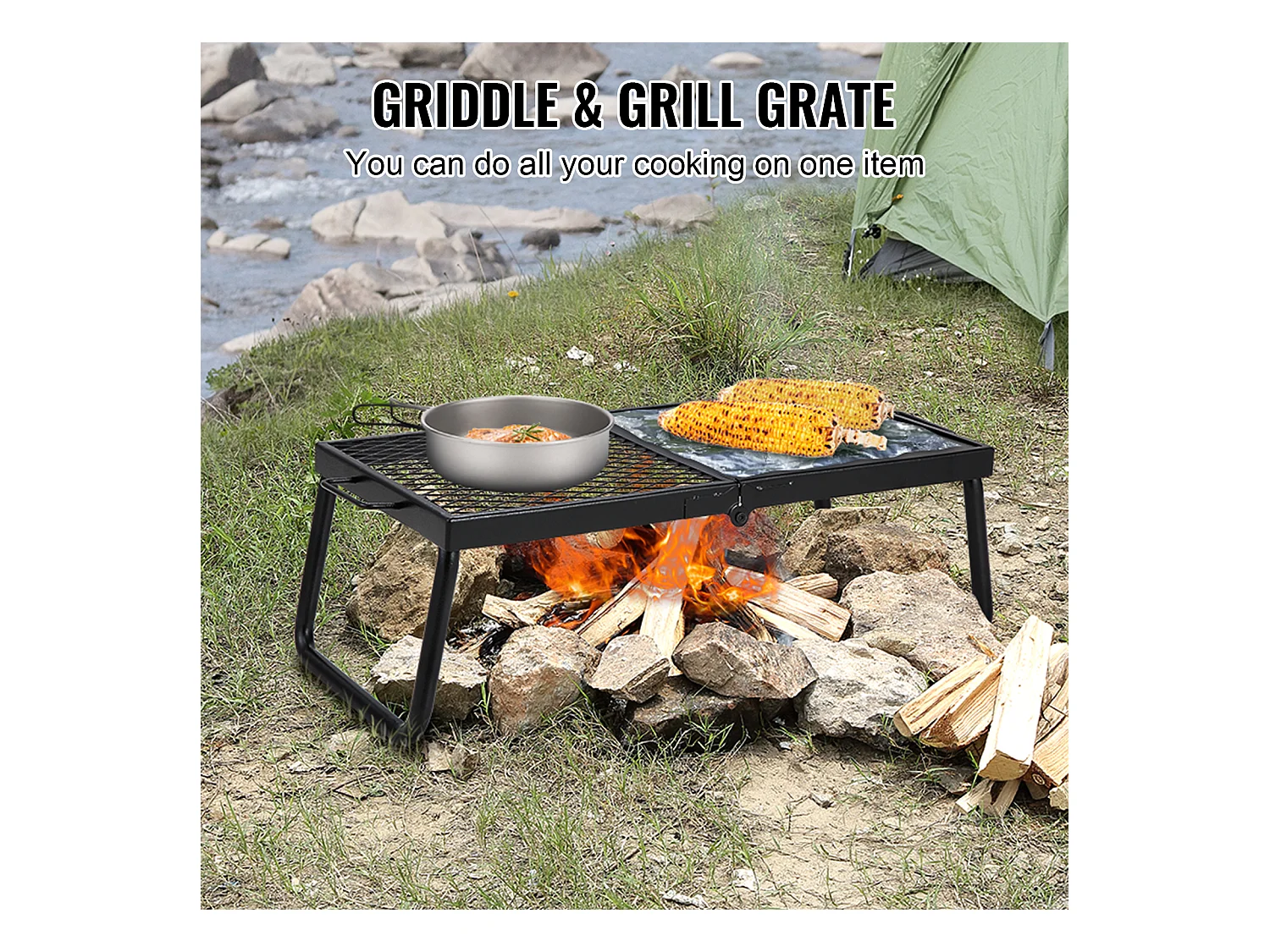 Barbacoa de Campo Plegable SucceBuy, Barbacoa Portátil en Acero de 57 cm para Camping y Picnic en el Aire Libre