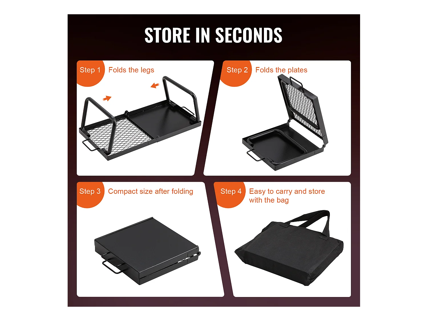 Barbacoa de Campo Plegable SucceBuy, Barbacoa Portátil en Acero de 57 cm para Camping y Picnic en el Aire Libre