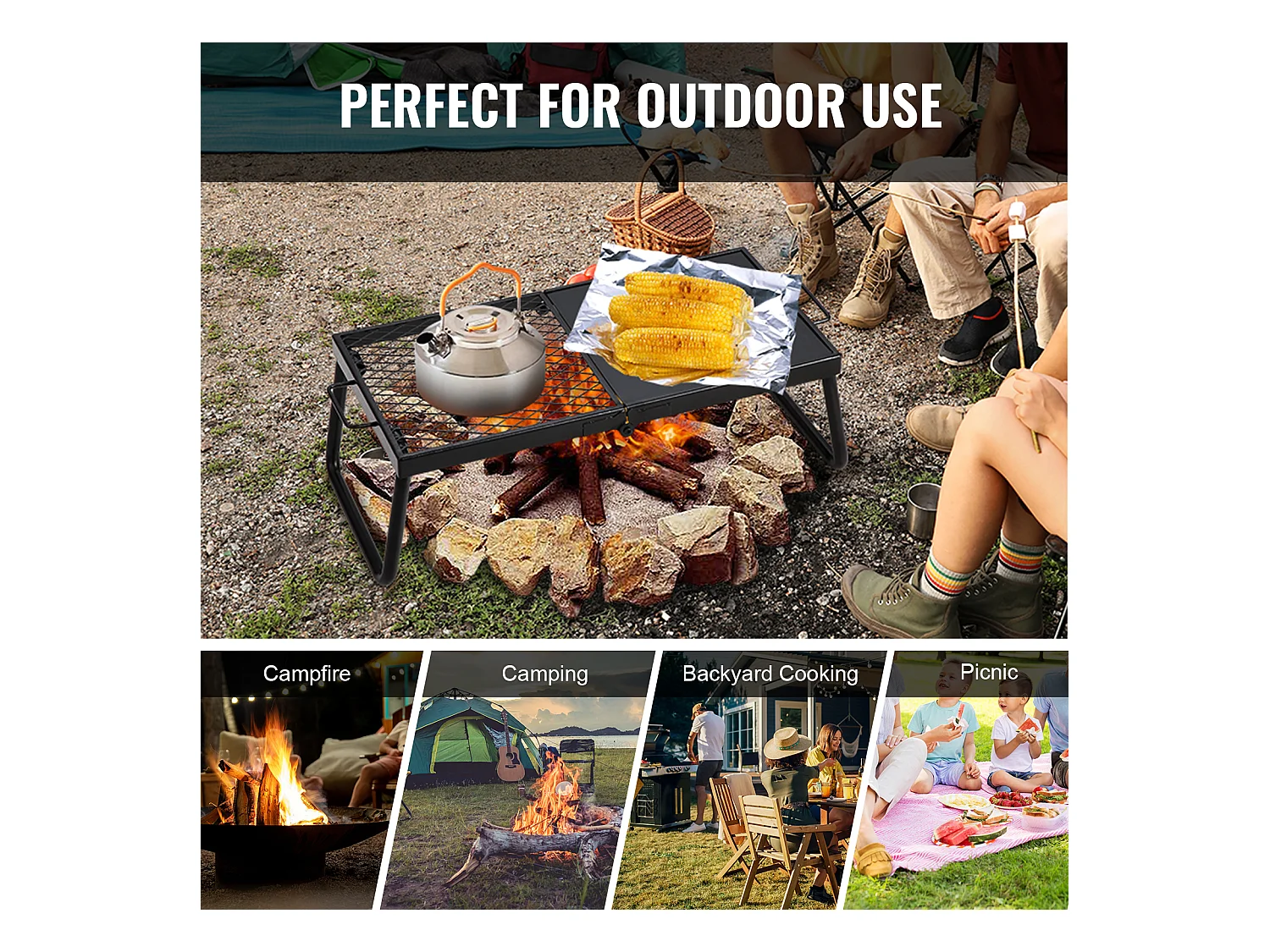 Barbacoa de Campo Plegable SucceBuy, Barbacoa Portátil en Acero de 57 cm para Camping y Picnic en el Aire Libre