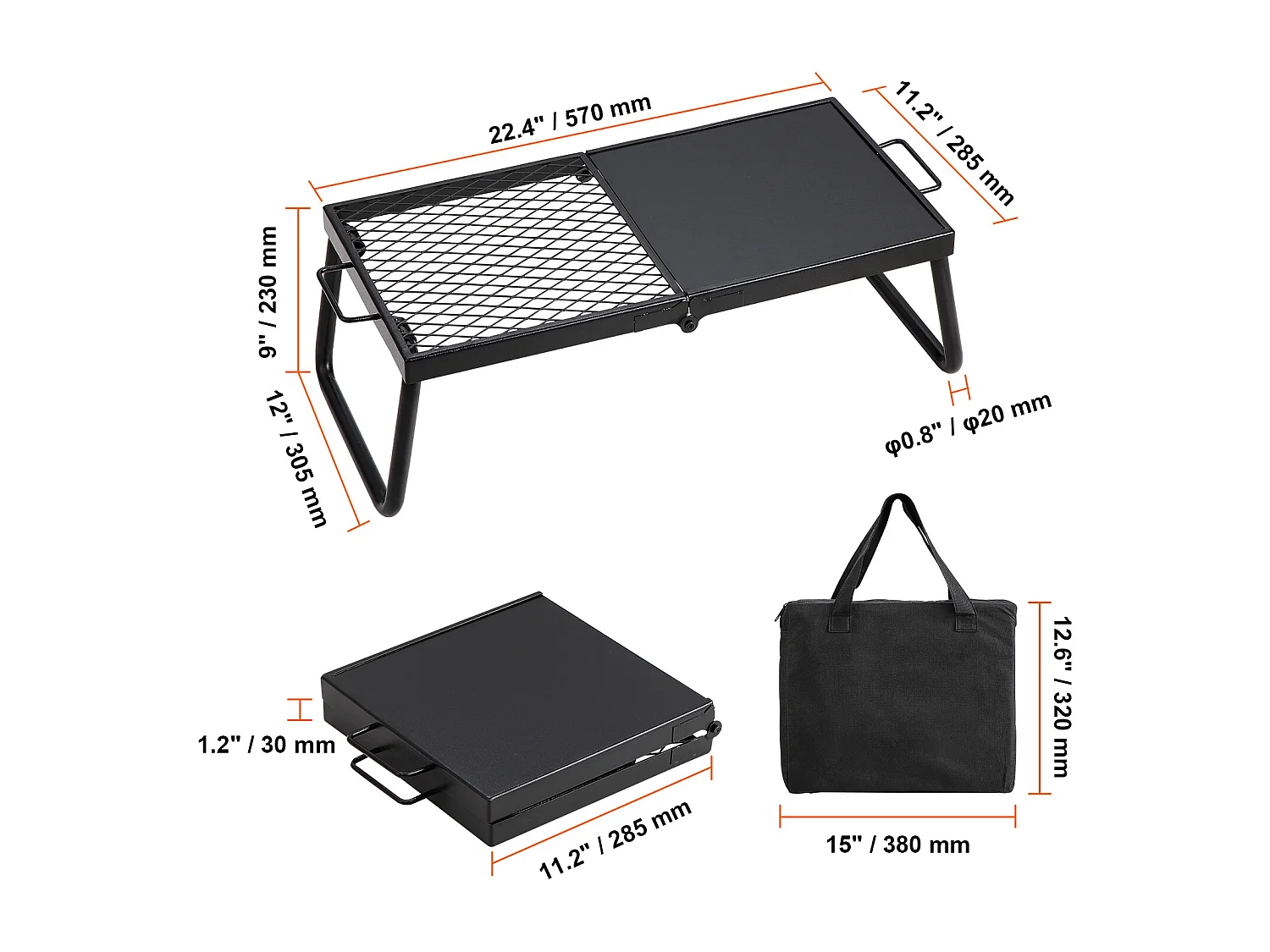 Barbecue de Camp Pliable SucceBuy, Barbecue Portable en Acier de 57 cm pour Camping et Pique-Nique en Plein Air