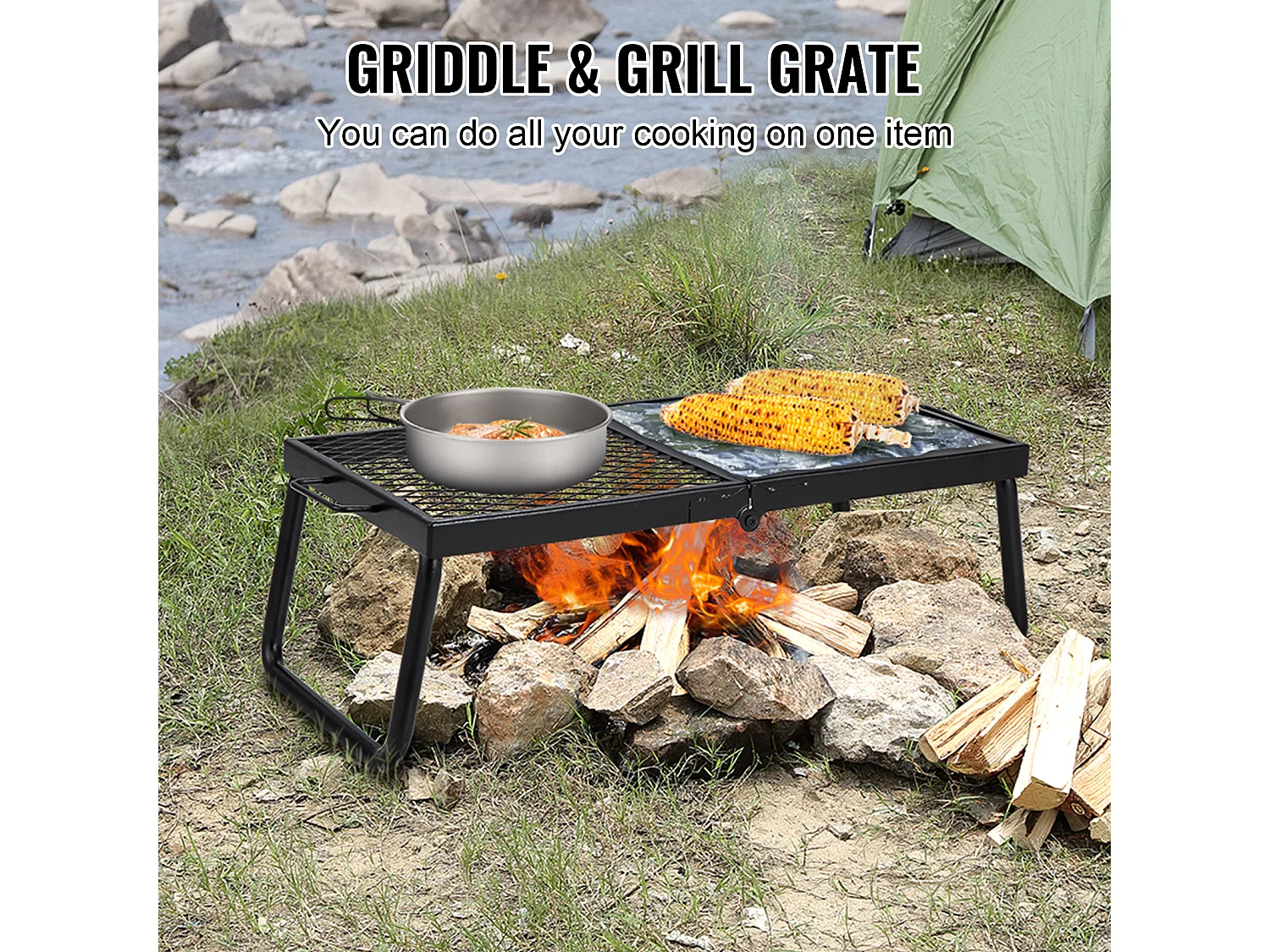 Barbecue de Camp Pliable SucceBuy, Barbecue Portable en Acier de 57 cm pour Camping et Pique-Nique en Plein Air