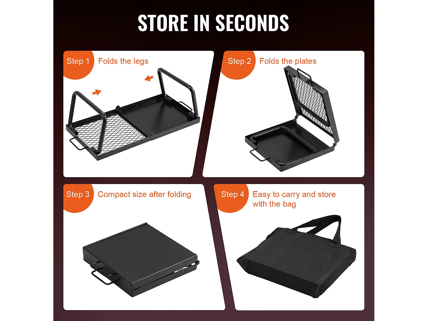 Barbecue de Camp Pliable SucceBuy, Barbecue Portable en Acier de 57 cm pour Camping et Pique-Nique en Plein Air