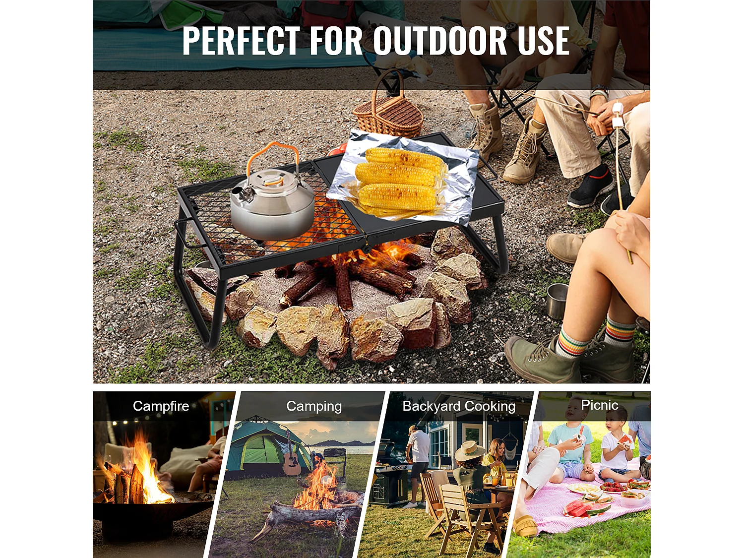 Barbecue de Camp Pliable SucceBuy, Barbecue Portable en Acier de 57 cm pour Camping et Pique-Nique en Plein Air